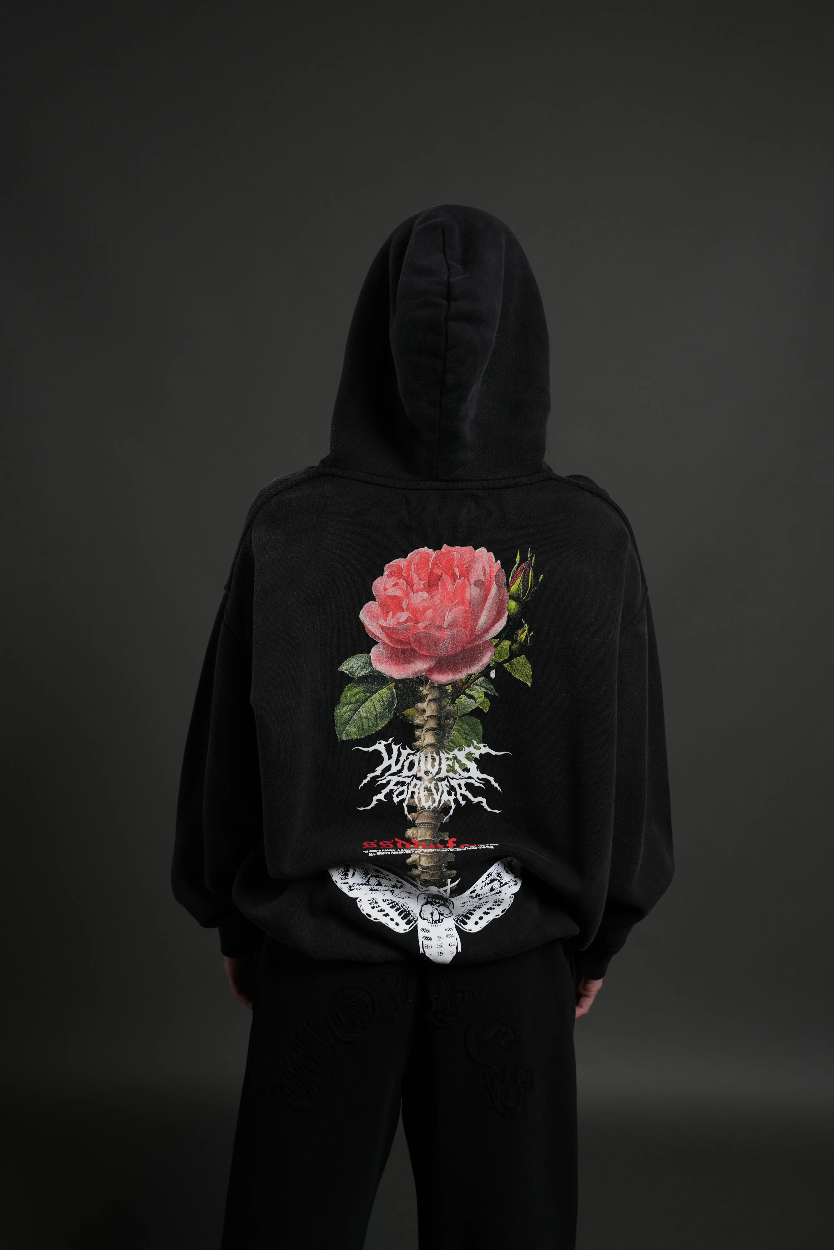 Mori Rose "Pierce" Hoodie in Black Drift Wash - Image 10