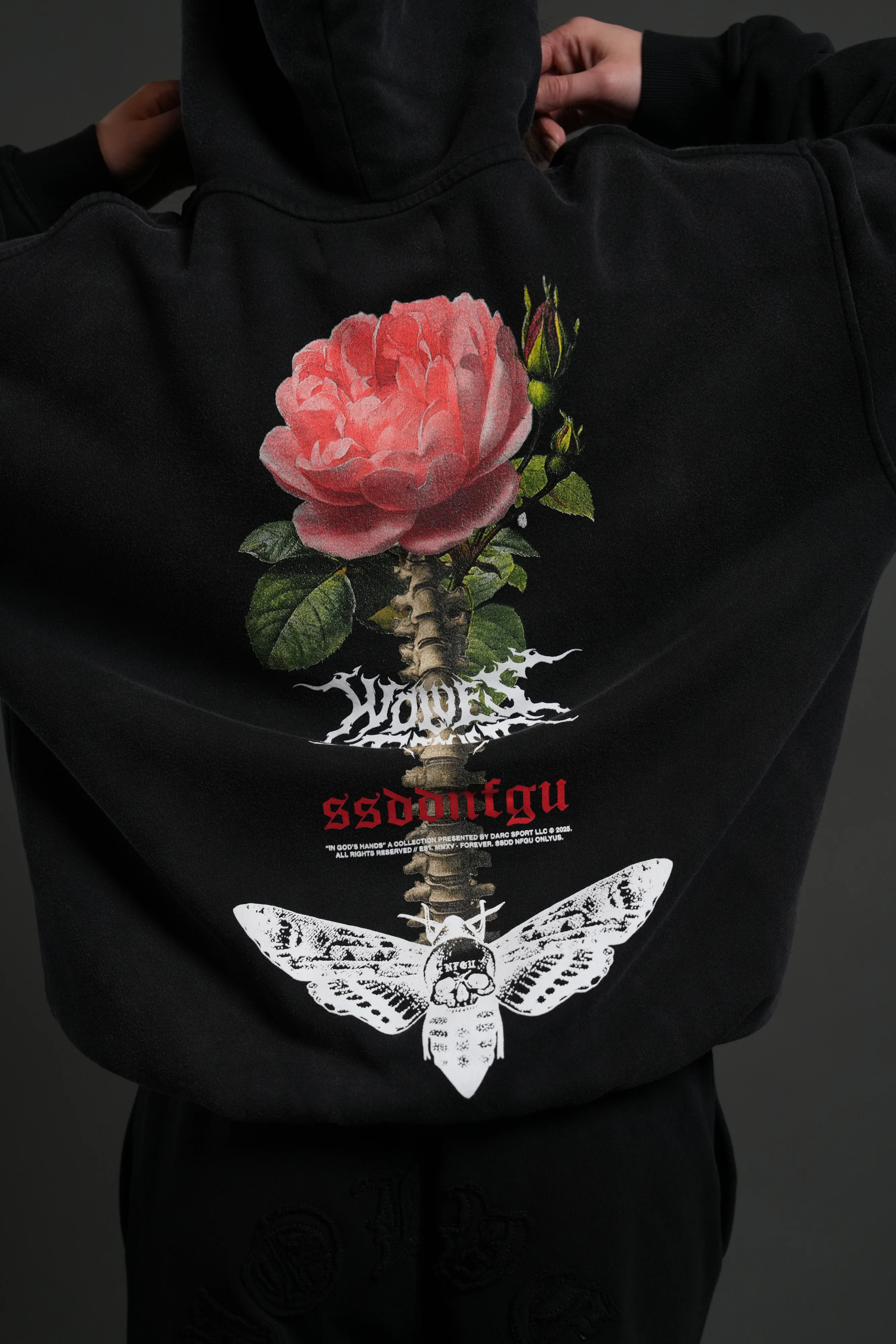 Mori Rose "Pierce" Hoodie in Black Drift Wash - Image 14