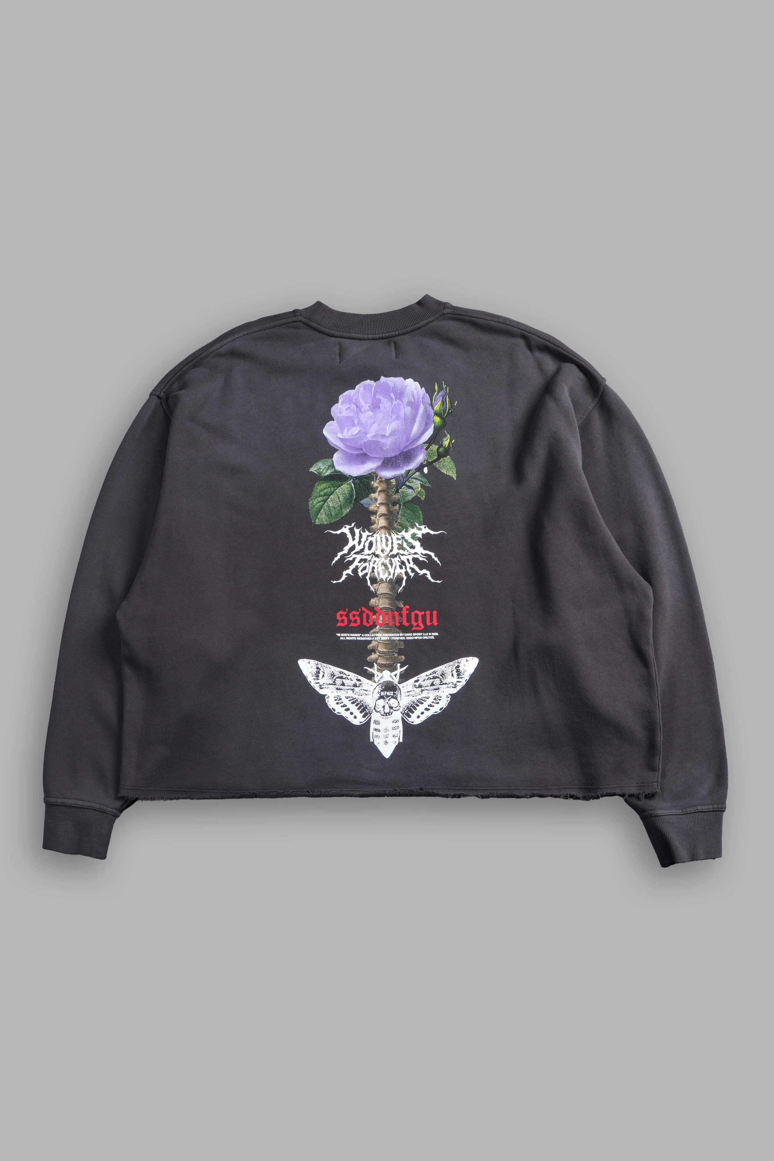 Mori Rose Raw Hem "Box Cut" Crewneck in Wolf Gray Drift Wash