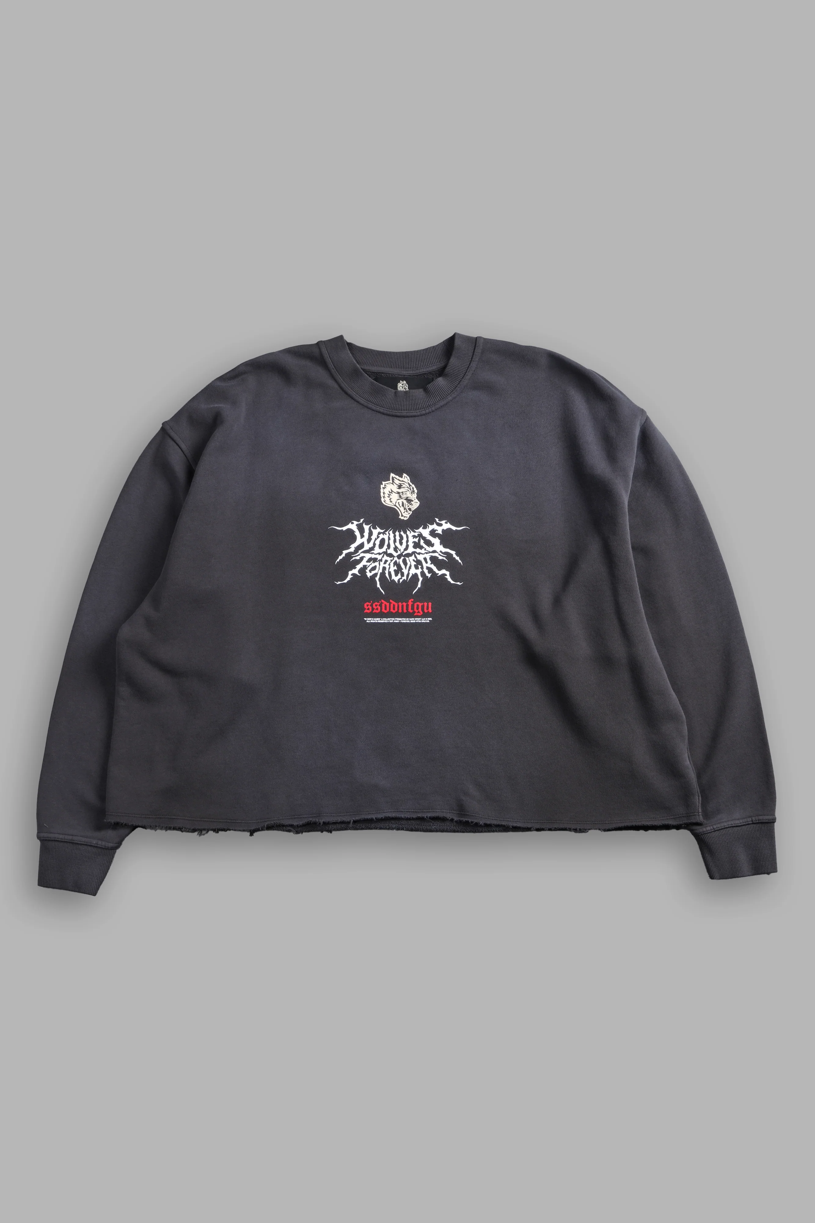 Mori Rose Raw Hem "Box Cut" Crewneck in Wolf Gray Drift Wash - Image 3