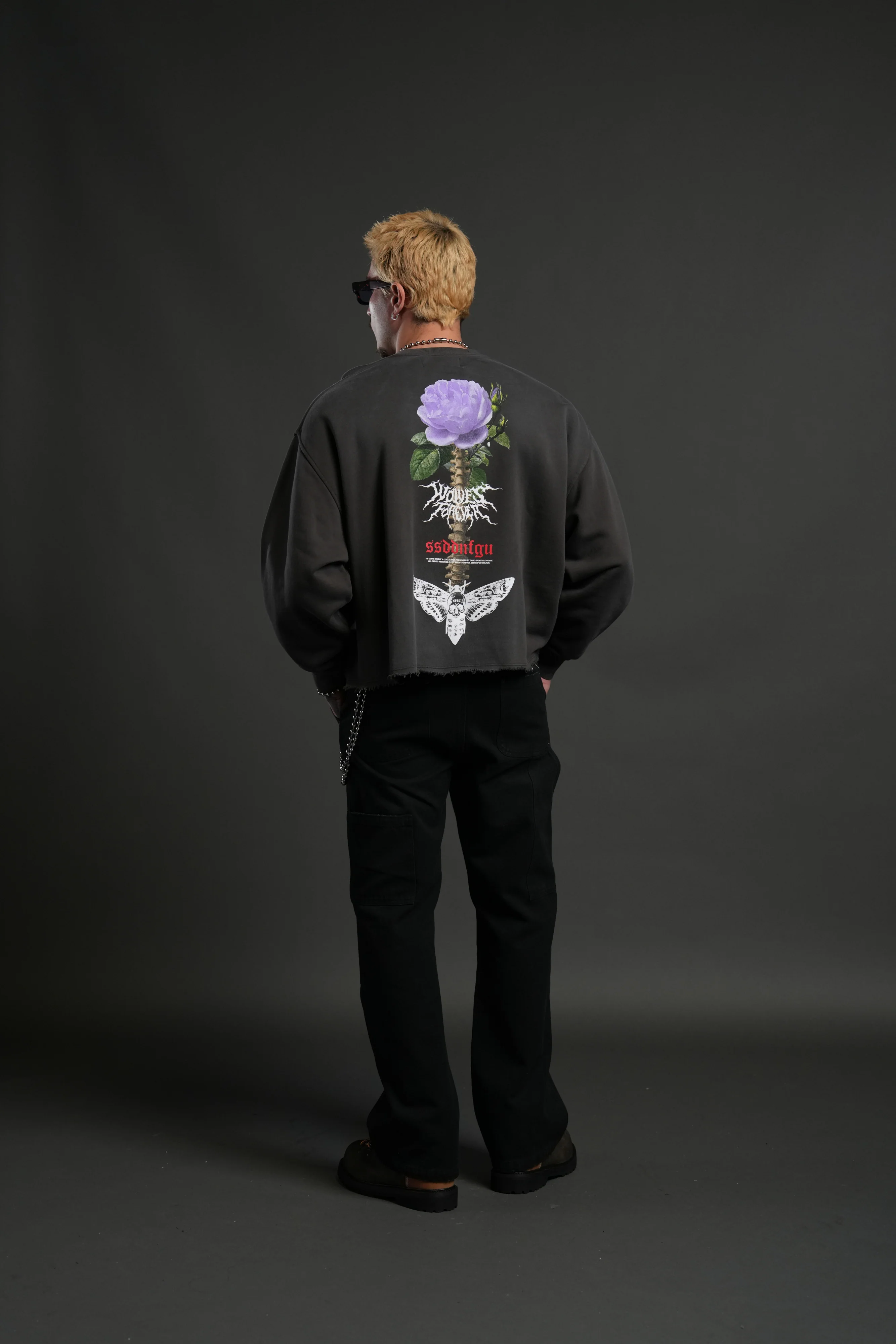 Mori Rose Raw Hem "Box Cut" Crewneck in Wolf Gray Drift Wash - Image 6