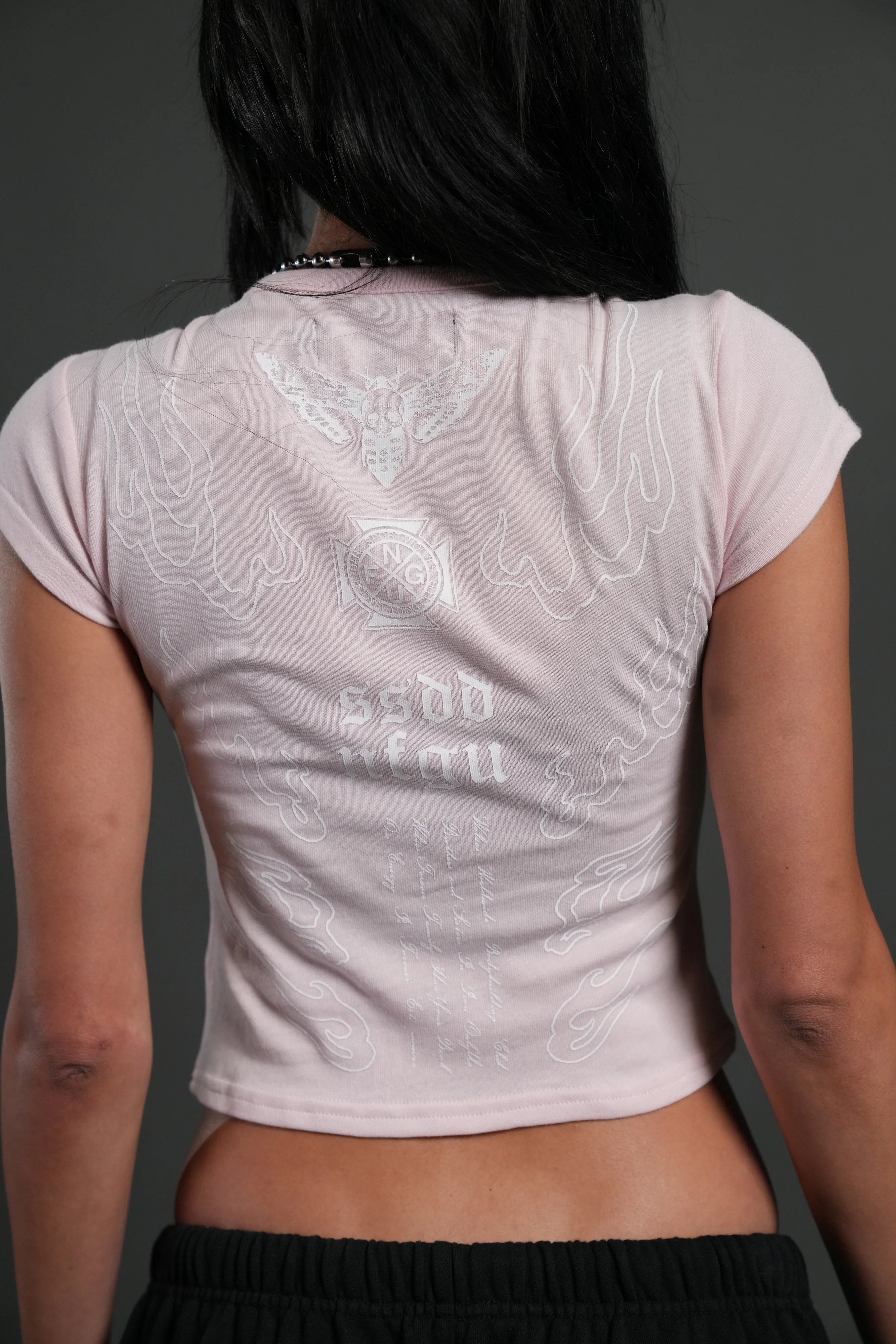 Moth Flames V2 "Baby" Tee in Blush Pink - Image 6
