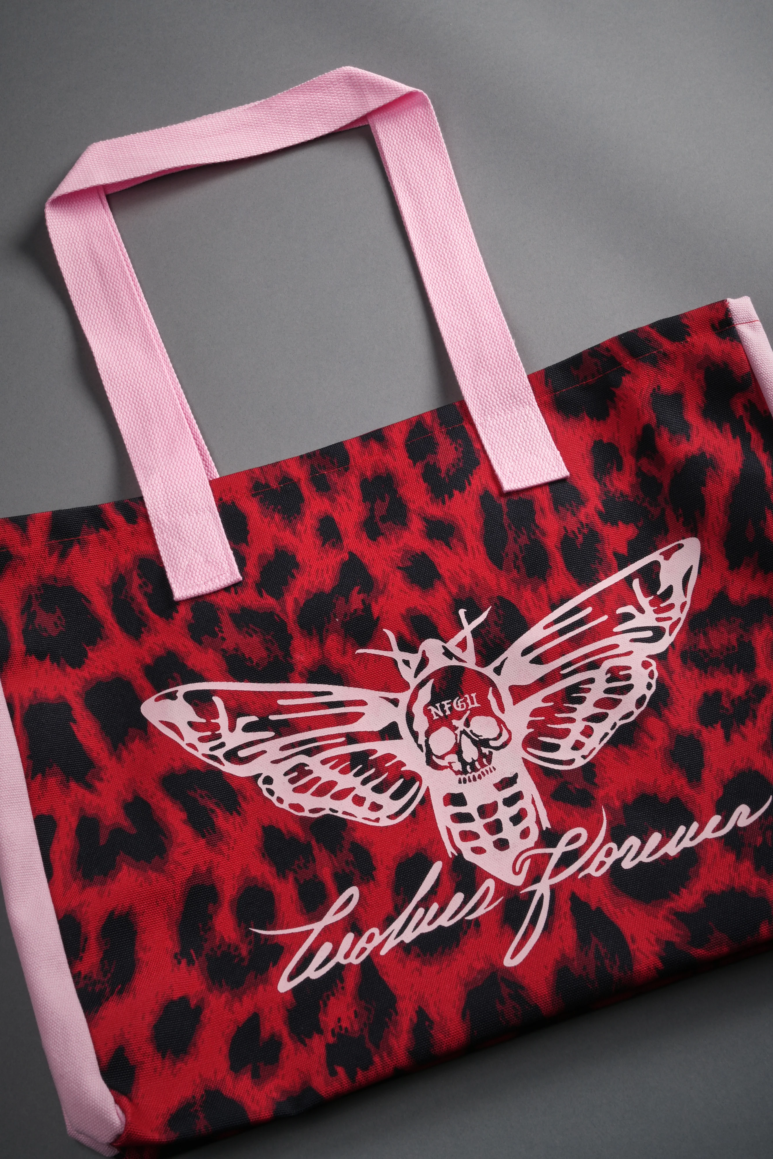 Moth Forever Canvas Tote in Red Leopard/Cloud Pink - Image 13
