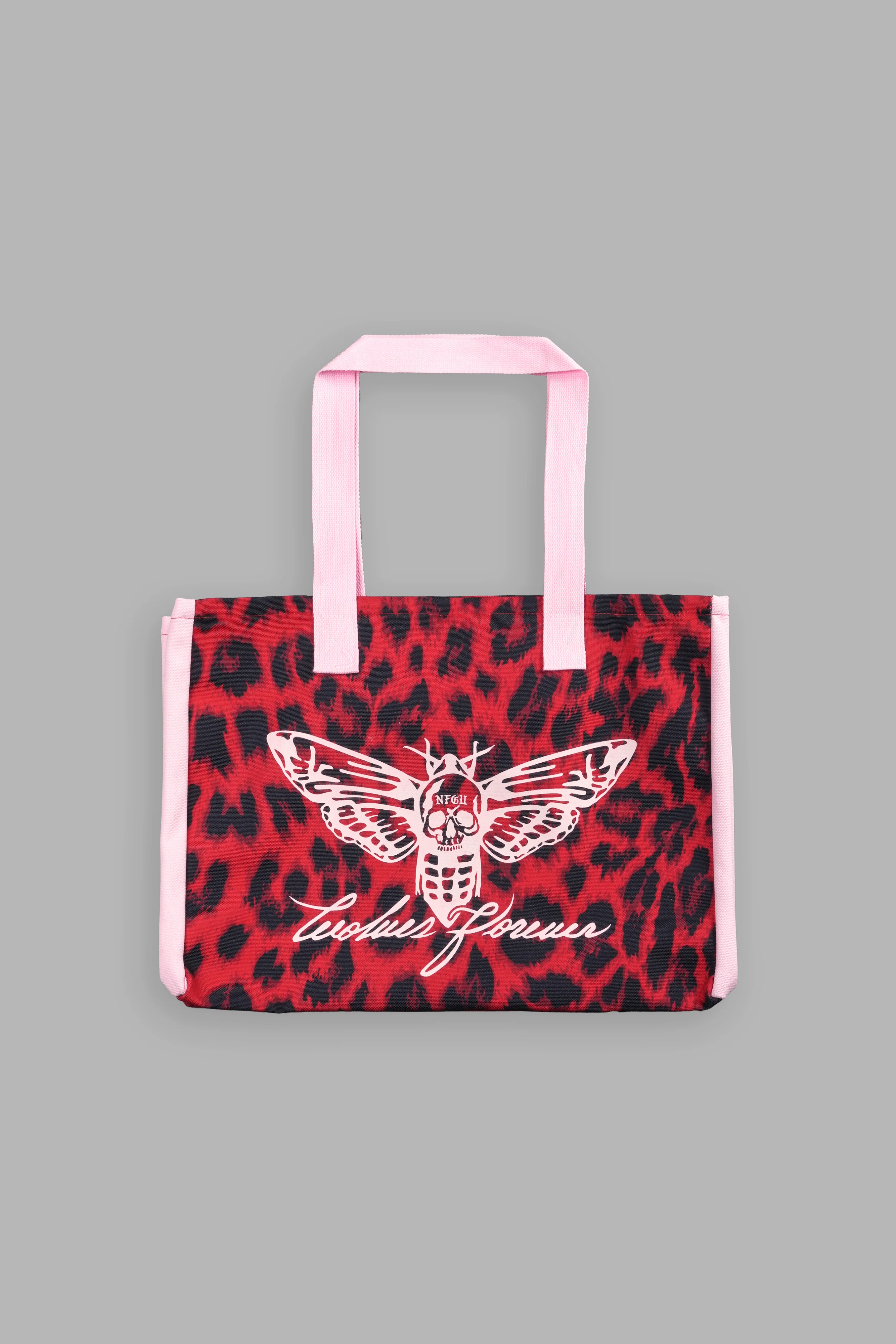 Moth Forever Canvas Tote in Red Leopard/Cloud Pink - Image 3