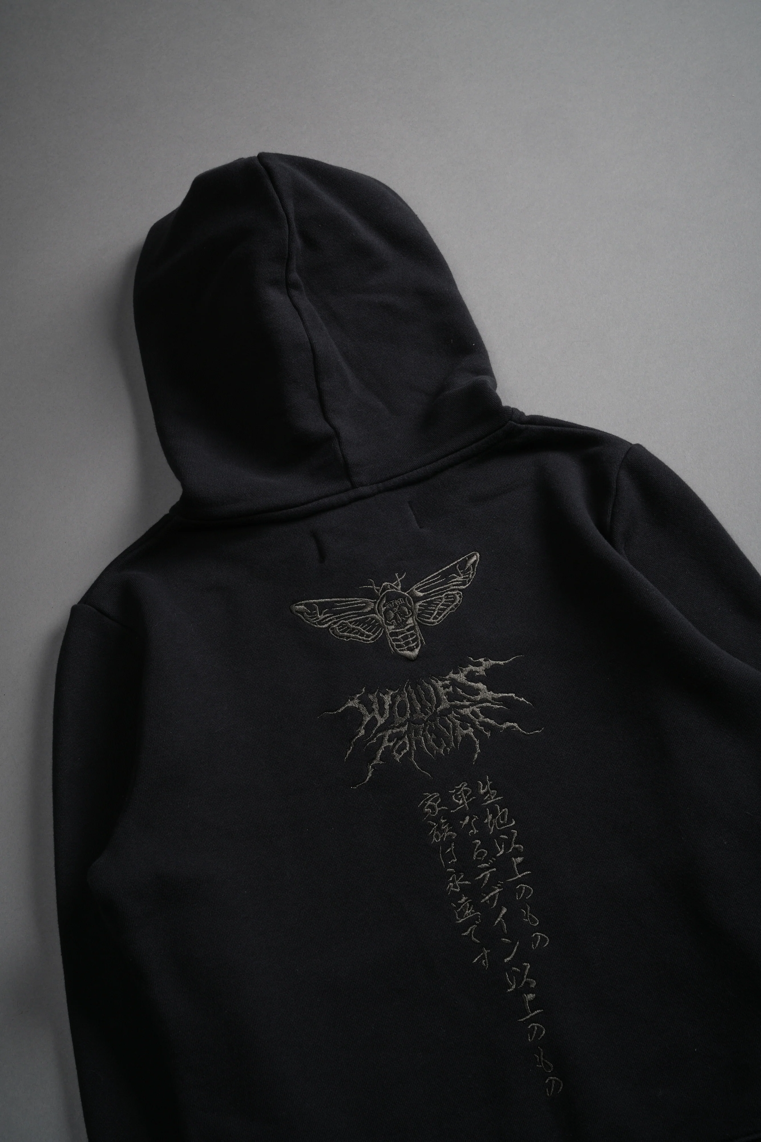 Moth Kanji "Iris" Zip Up Hoodie in Black - Image 10