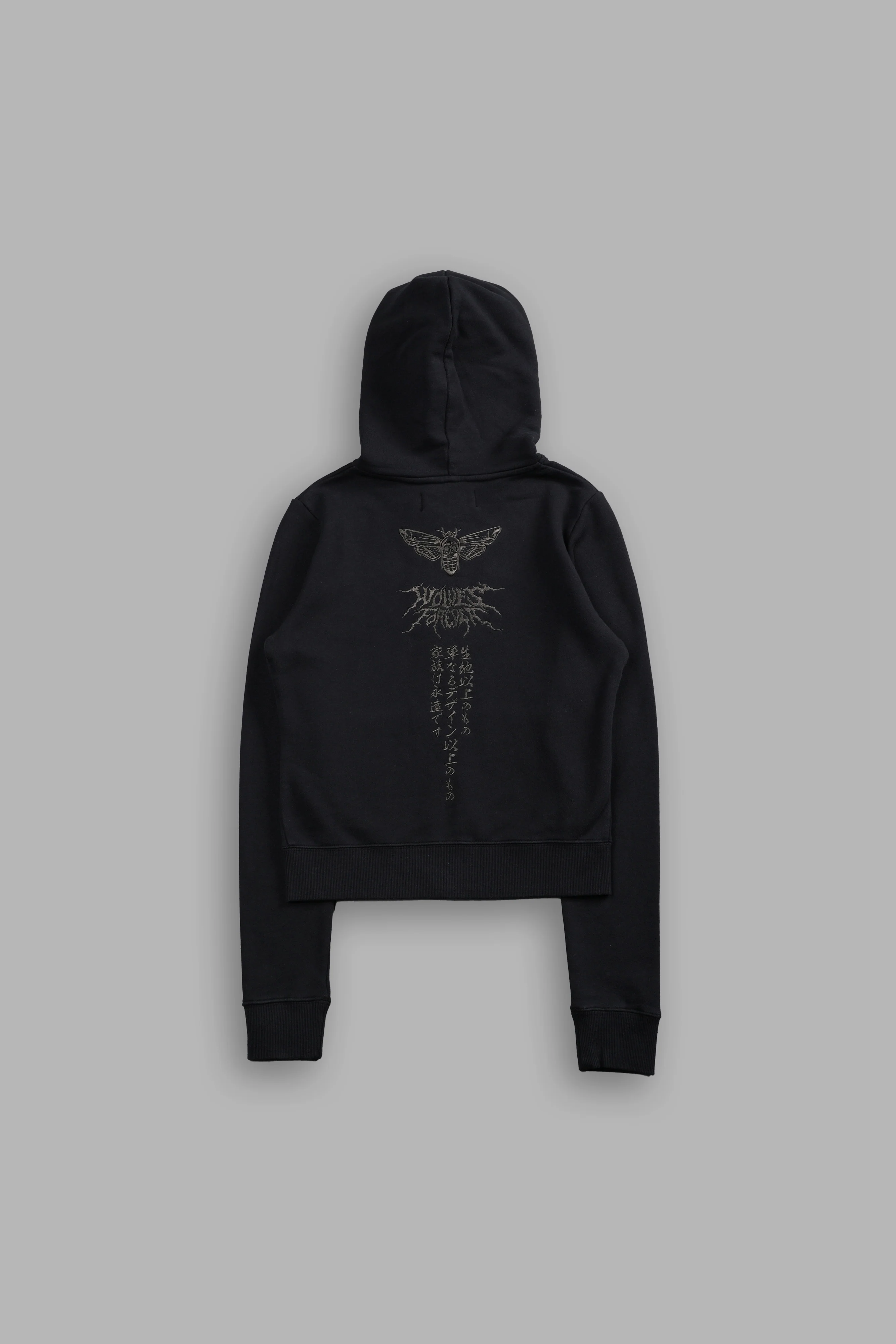 Moth Kanji "Iris" Zip Up Hoodie in Black - Image 4