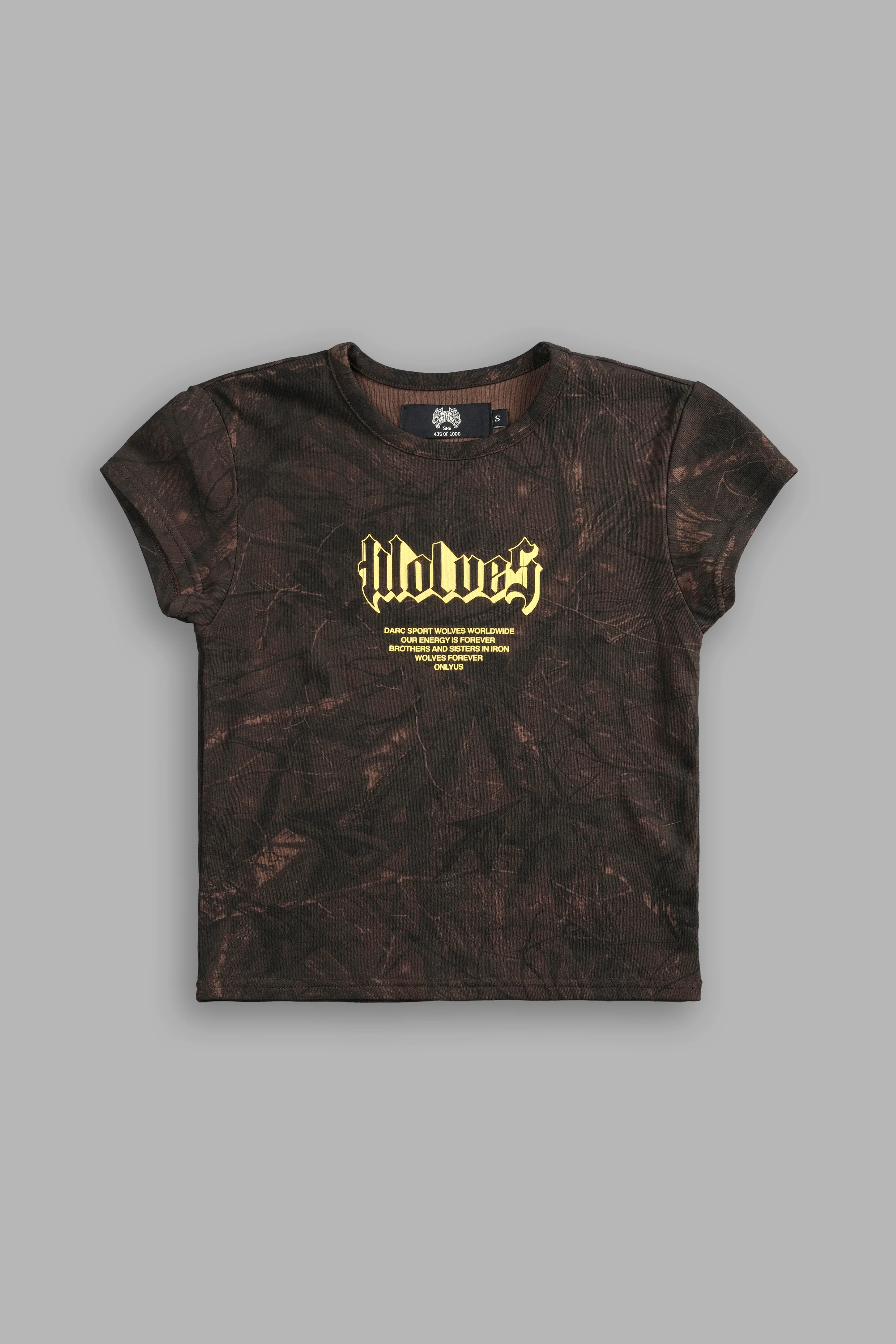 Never Back Down "Baby" Tee in Brown Driftwood Forest Camo - Image 3