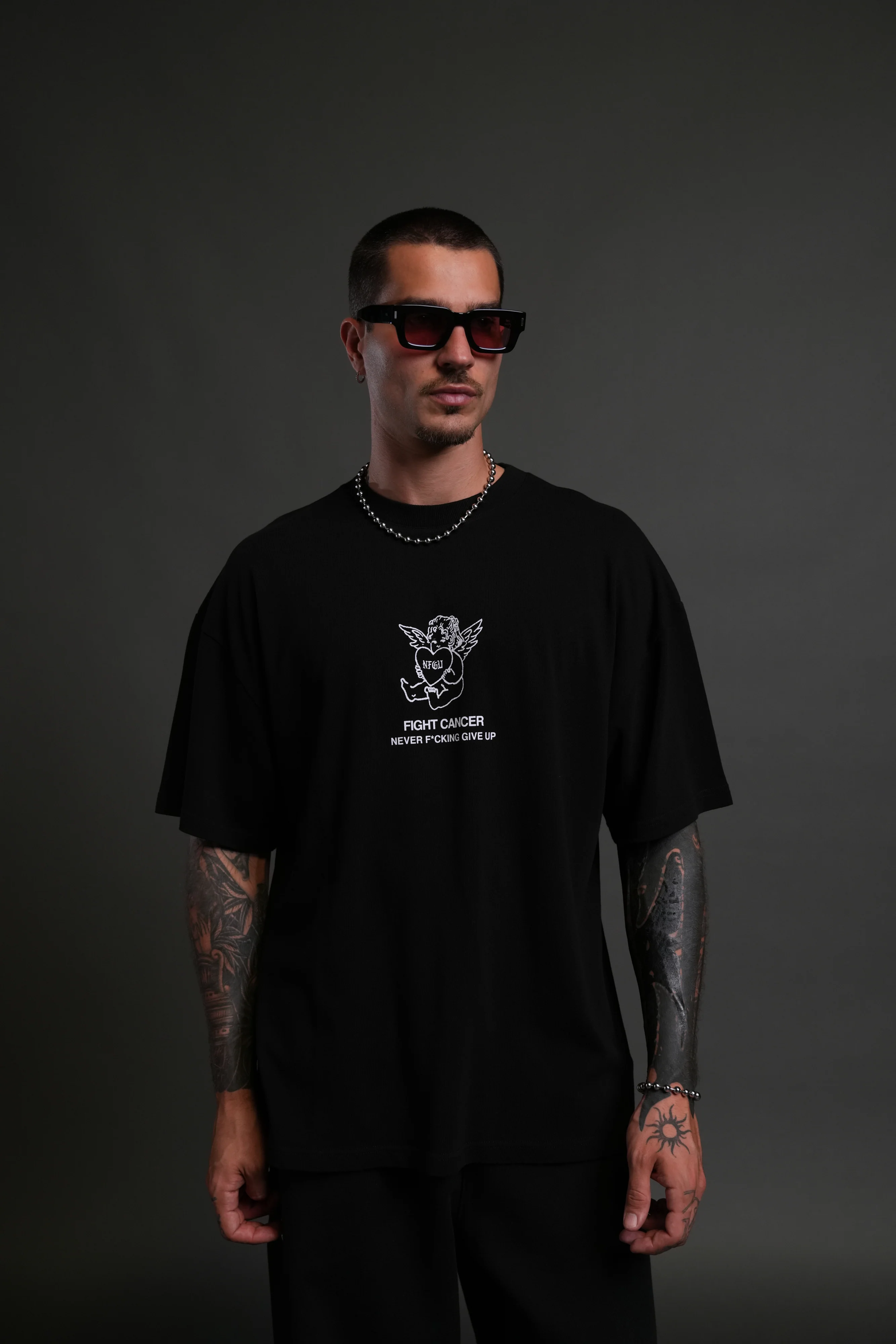Never F*cking Give Up "Premium" Oversized Tee in Black - Image 2