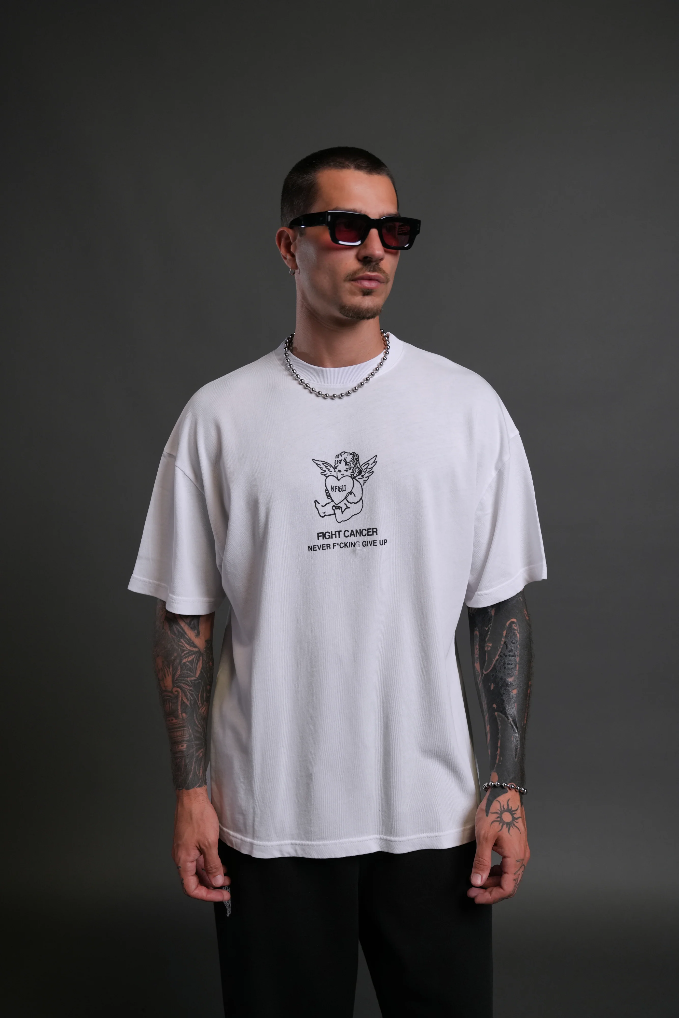 Never F*cking Give Up "Premium" Oversized Tee in White - Image 2