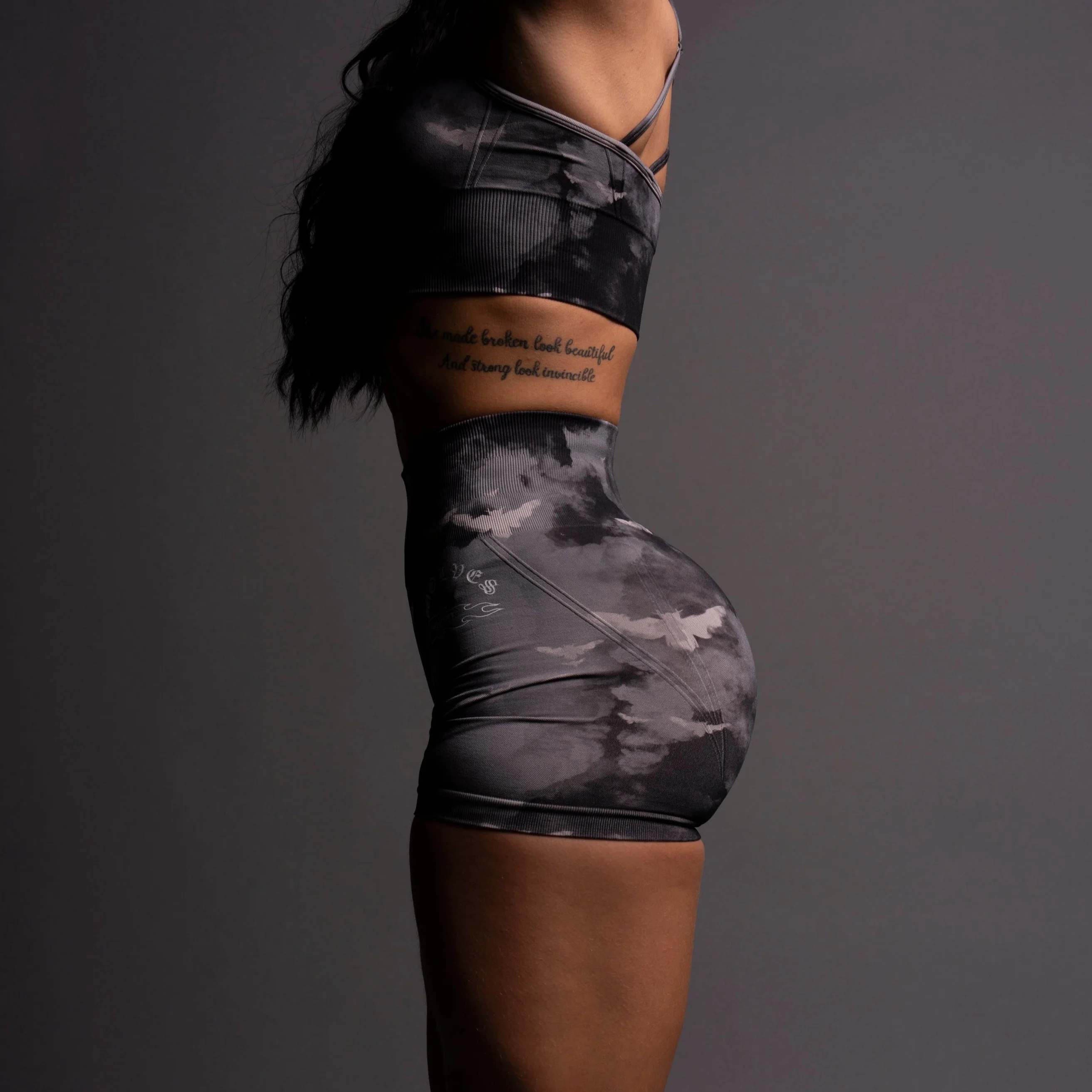 Never Forgotten Everson Seamless "Huxley" Shorts in Black Death Moth Ghost Clouds