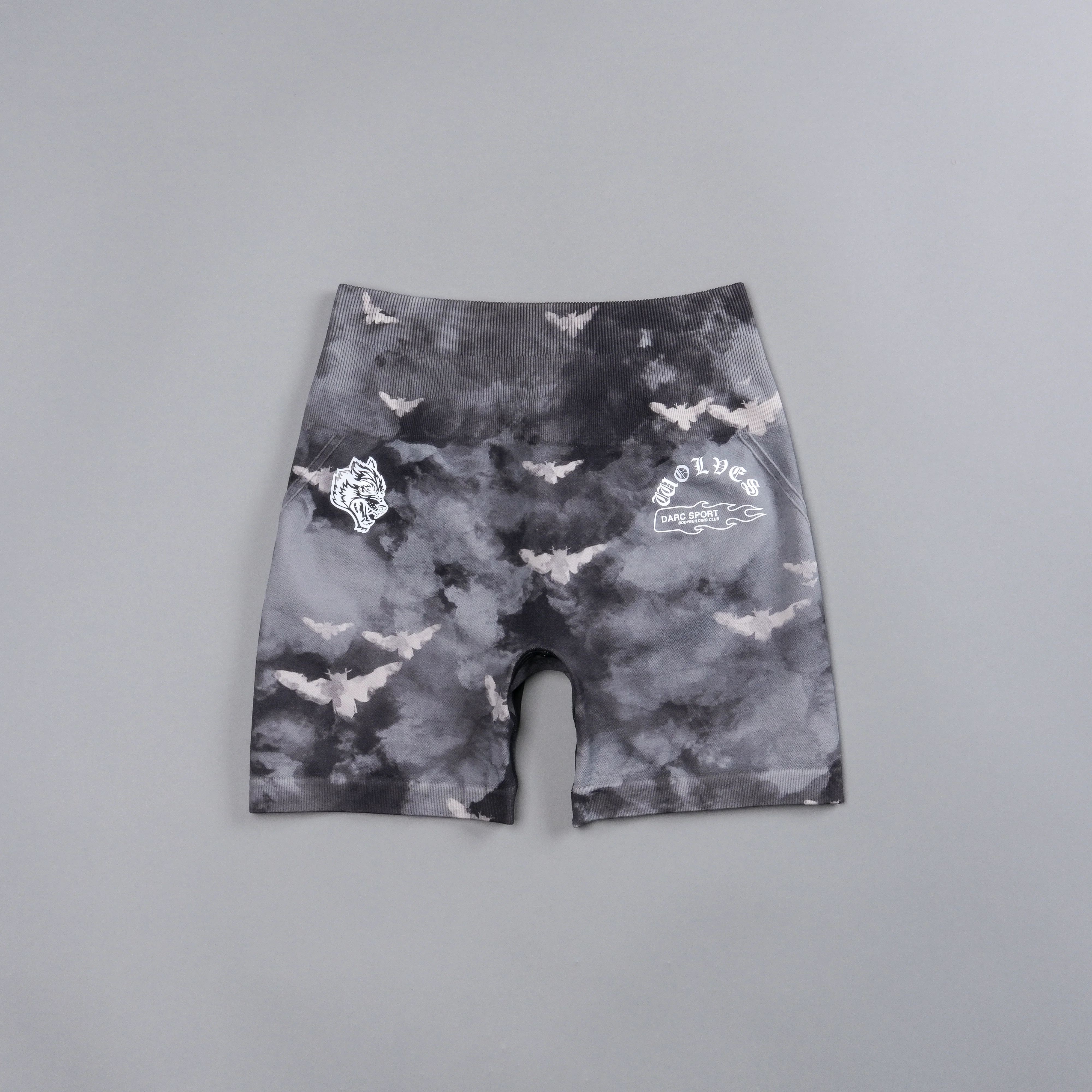 Never Forgotten Everson Seamless "Huxley" Shorts in Black Death Moth Ghost Clouds - Image 3