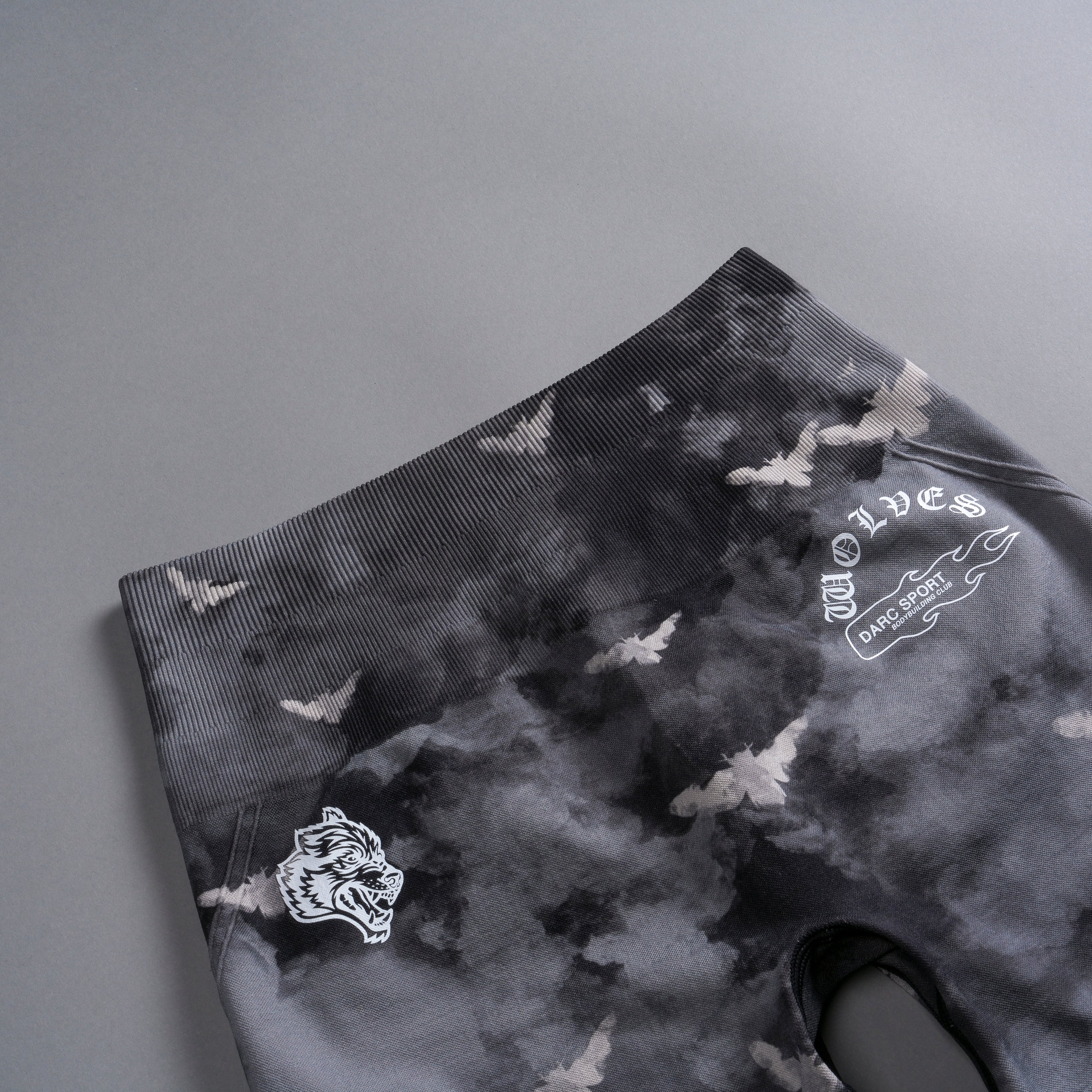 Never Forgotten Everson Seamless "Huxley" Shorts in Black Death Moth Ghost Clouds - Image 8