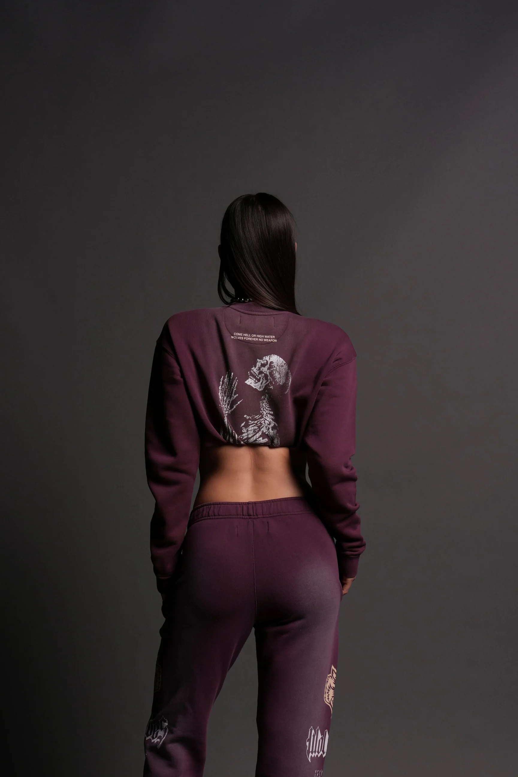 No Weapon Shall Prosper (Cropped) Crewneck in Cherry Wine Tonal Sun Fade - Image 2