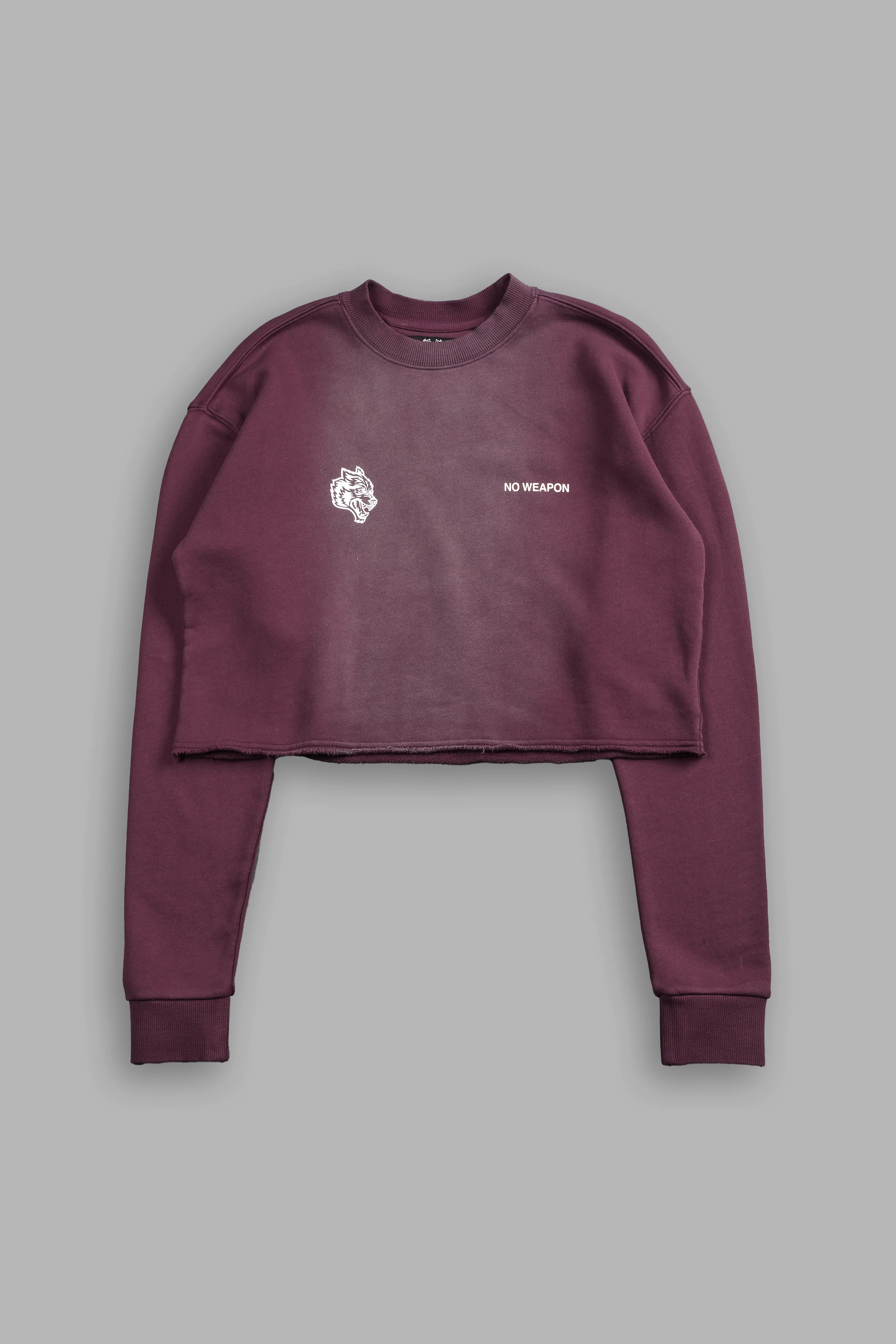 No Weapon Shall Prosper (Cropped) Crewneck in Cherry Wine Tonal Sun Fade - Image 3