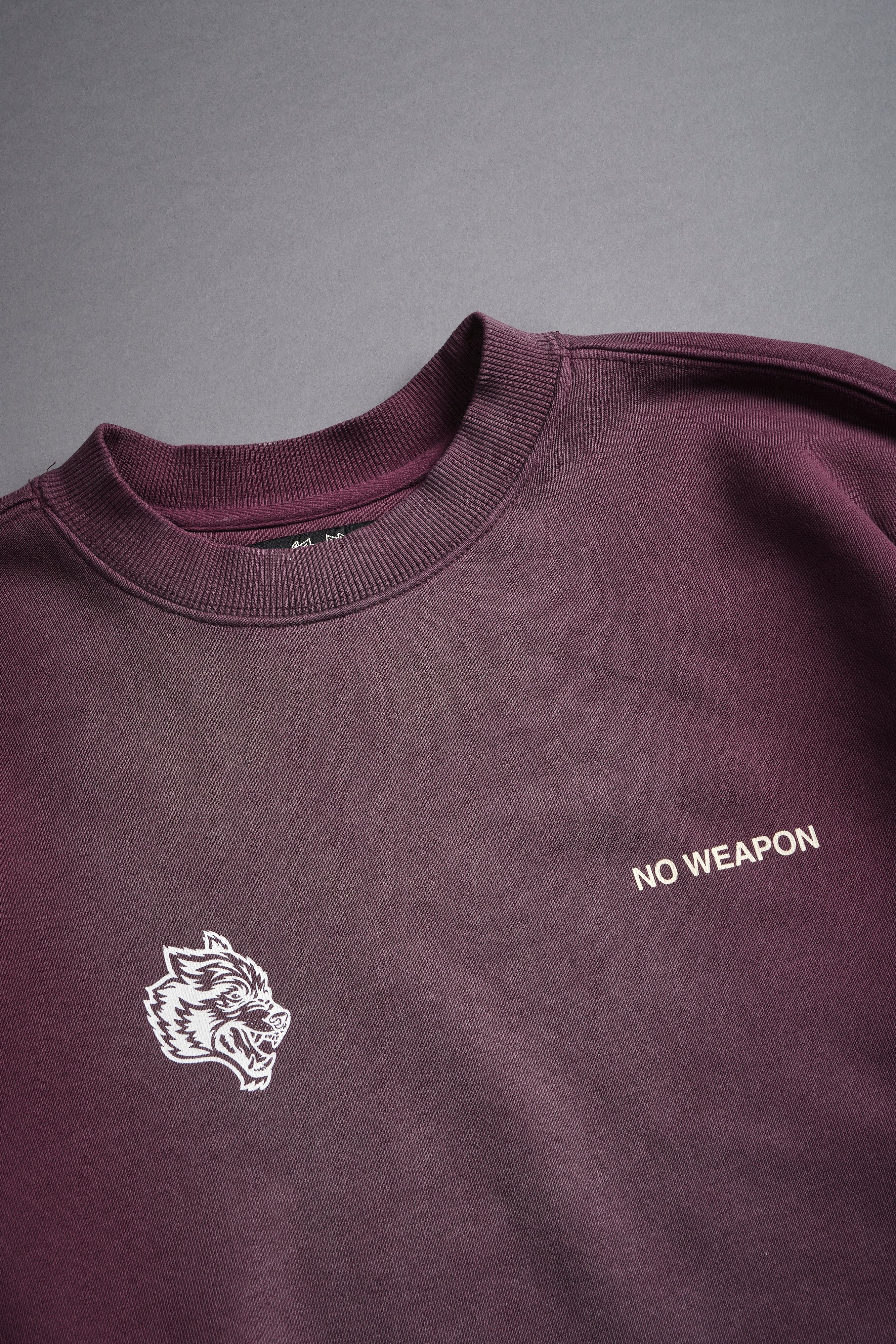 No Weapon Shall Prosper (Cropped) Crewneck in Cherry Wine Tonal Sun Fade - Image 7