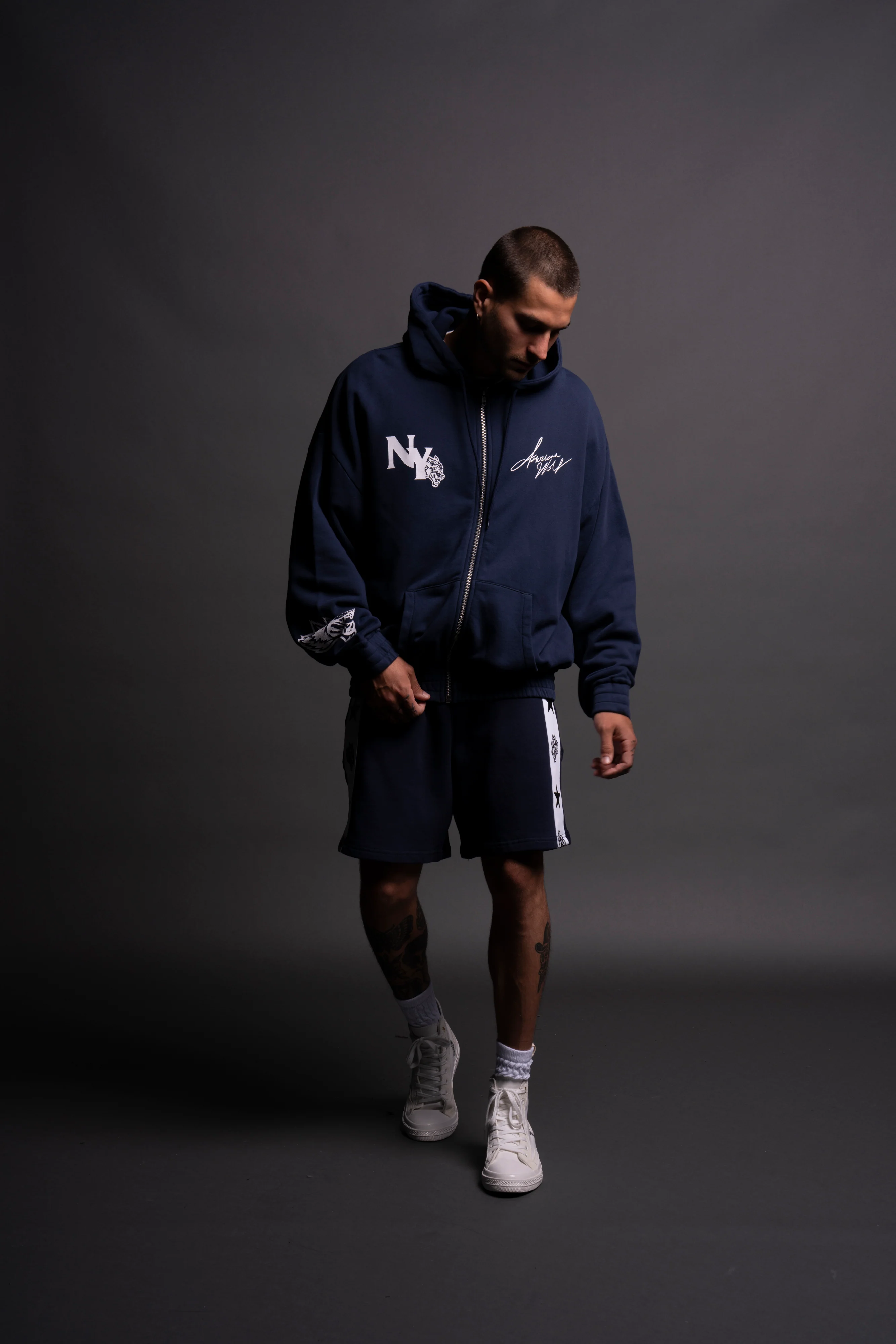 NY Wolf "Chambers" Zip Hoodie in Navy - Image 6