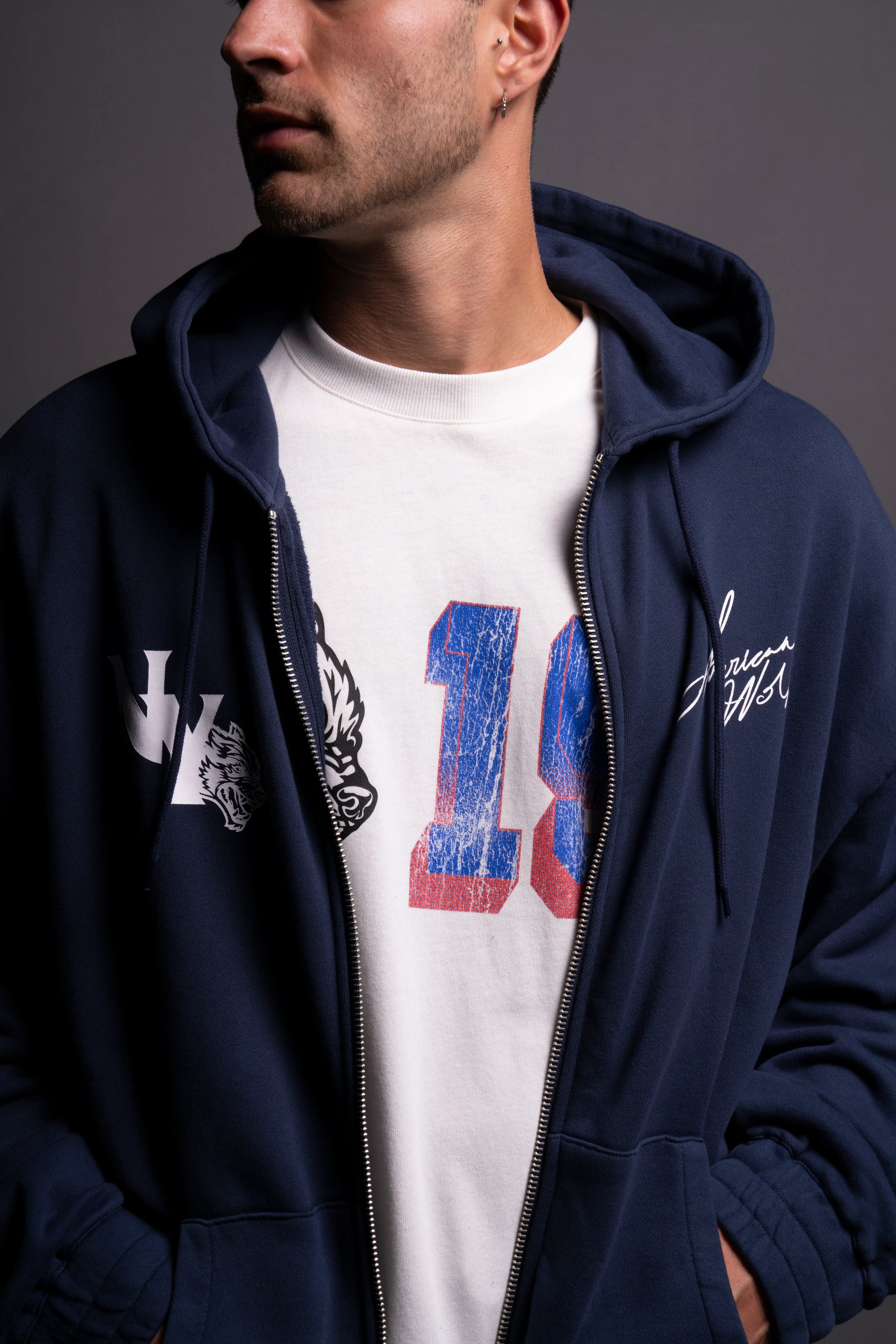 NY Wolf "Chambers" Zip Hoodie in Navy - Image 7