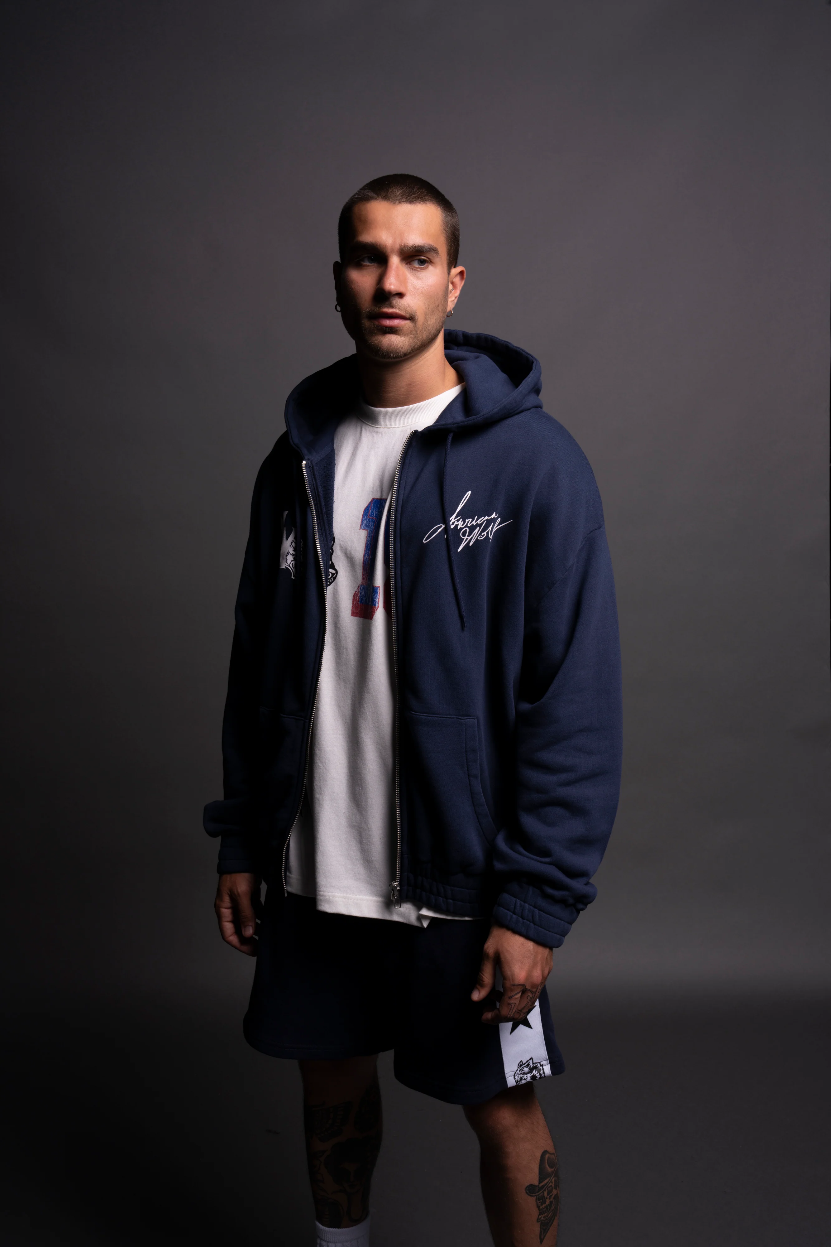 NY Wolf "Chambers" Zip Hoodie in Navy - Image 9