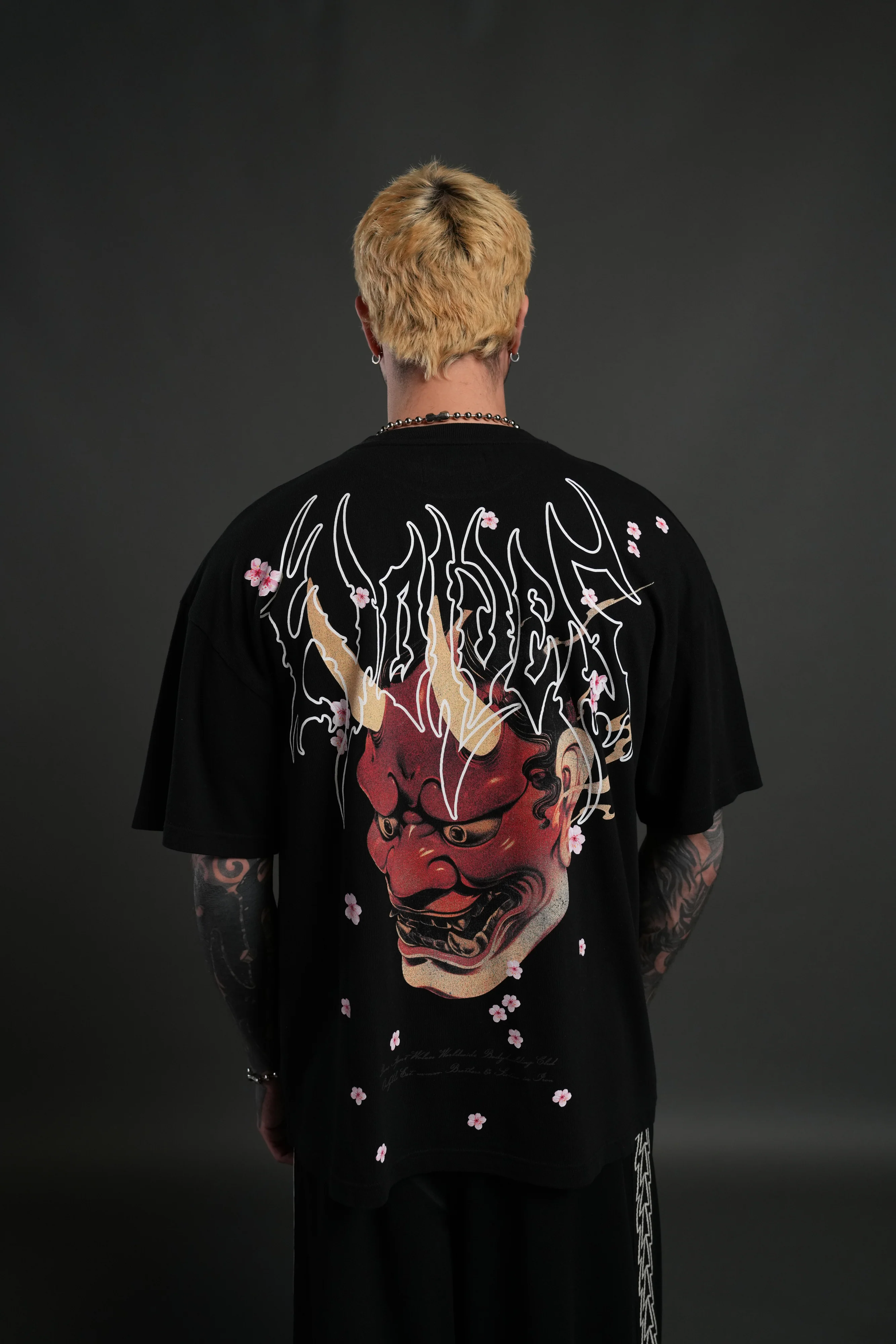 Oni Code Blossom "Premium" Oversized Tee in Black - Image 4