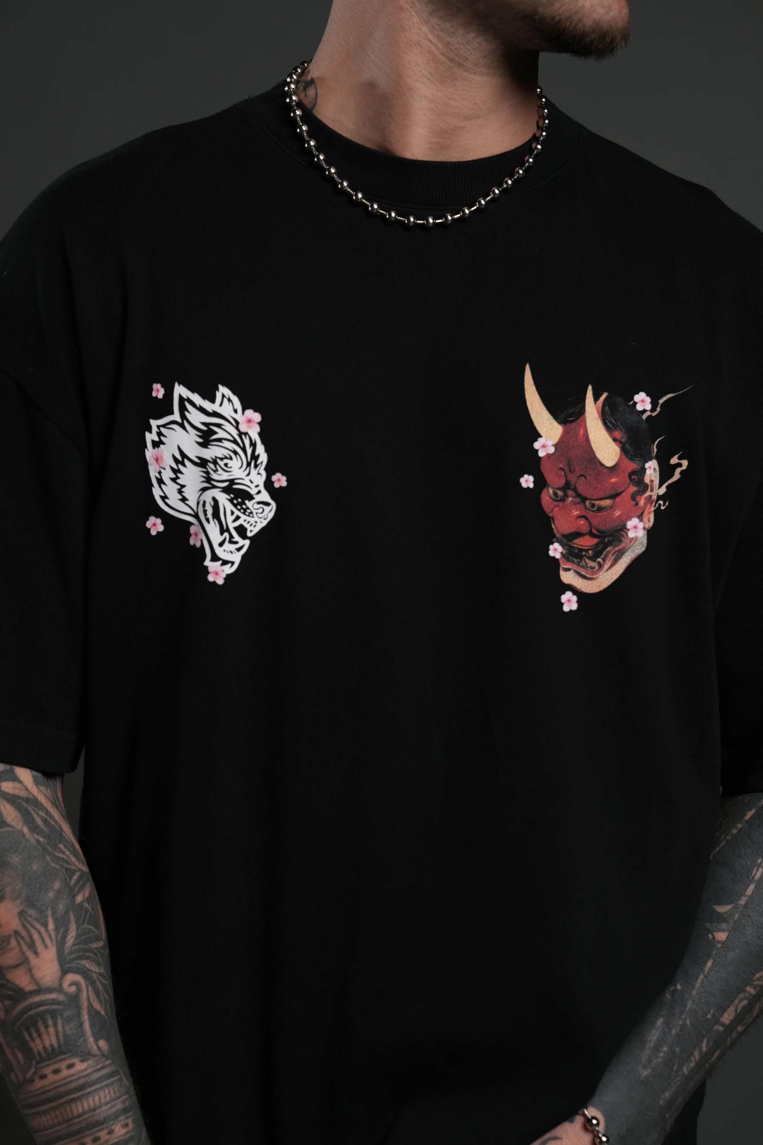Oni Code Blossom "Premium" Oversized Tee in Black - Image 7