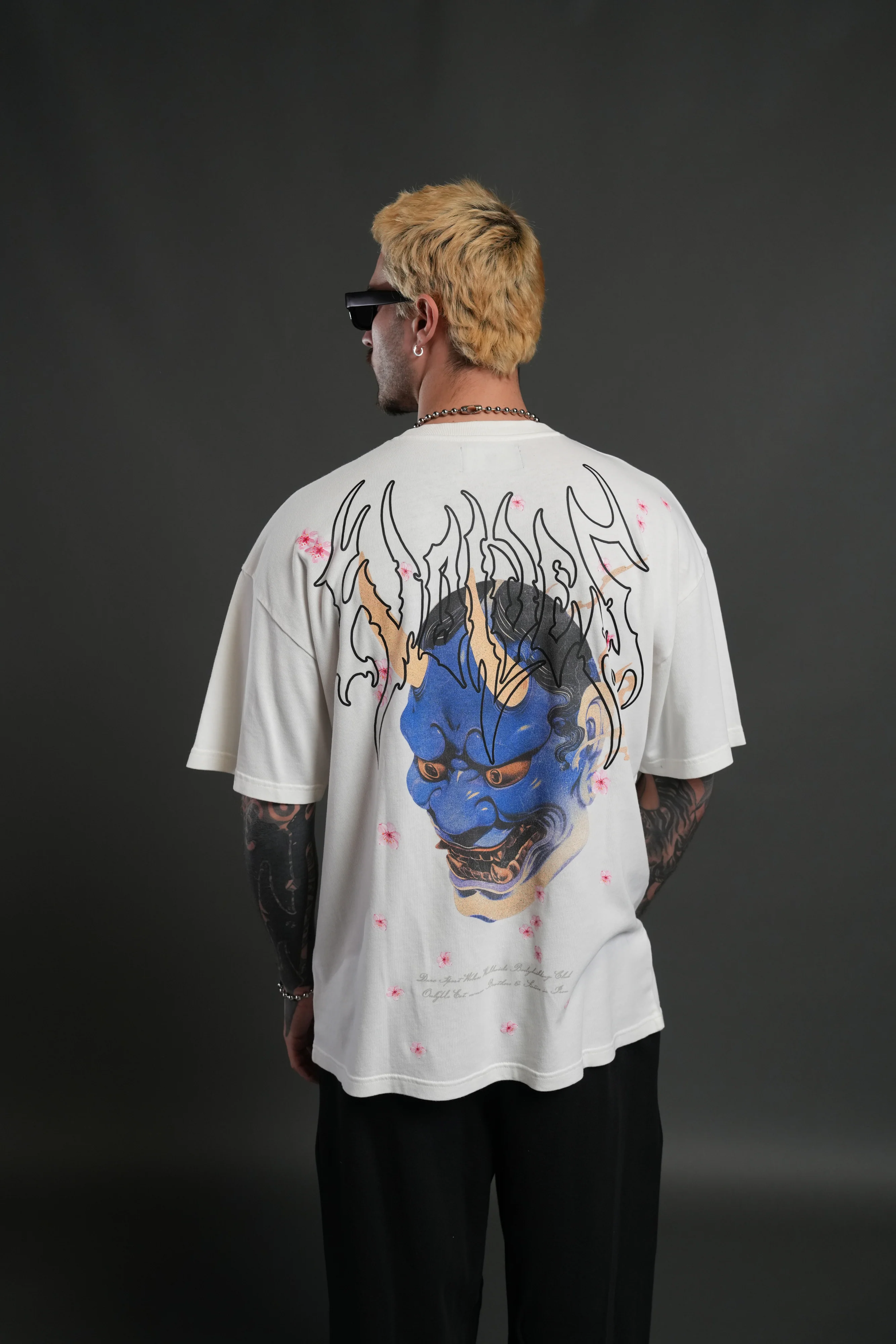 Oni Code Blossom "Premium" Oversized Tee in Cream - Image 4