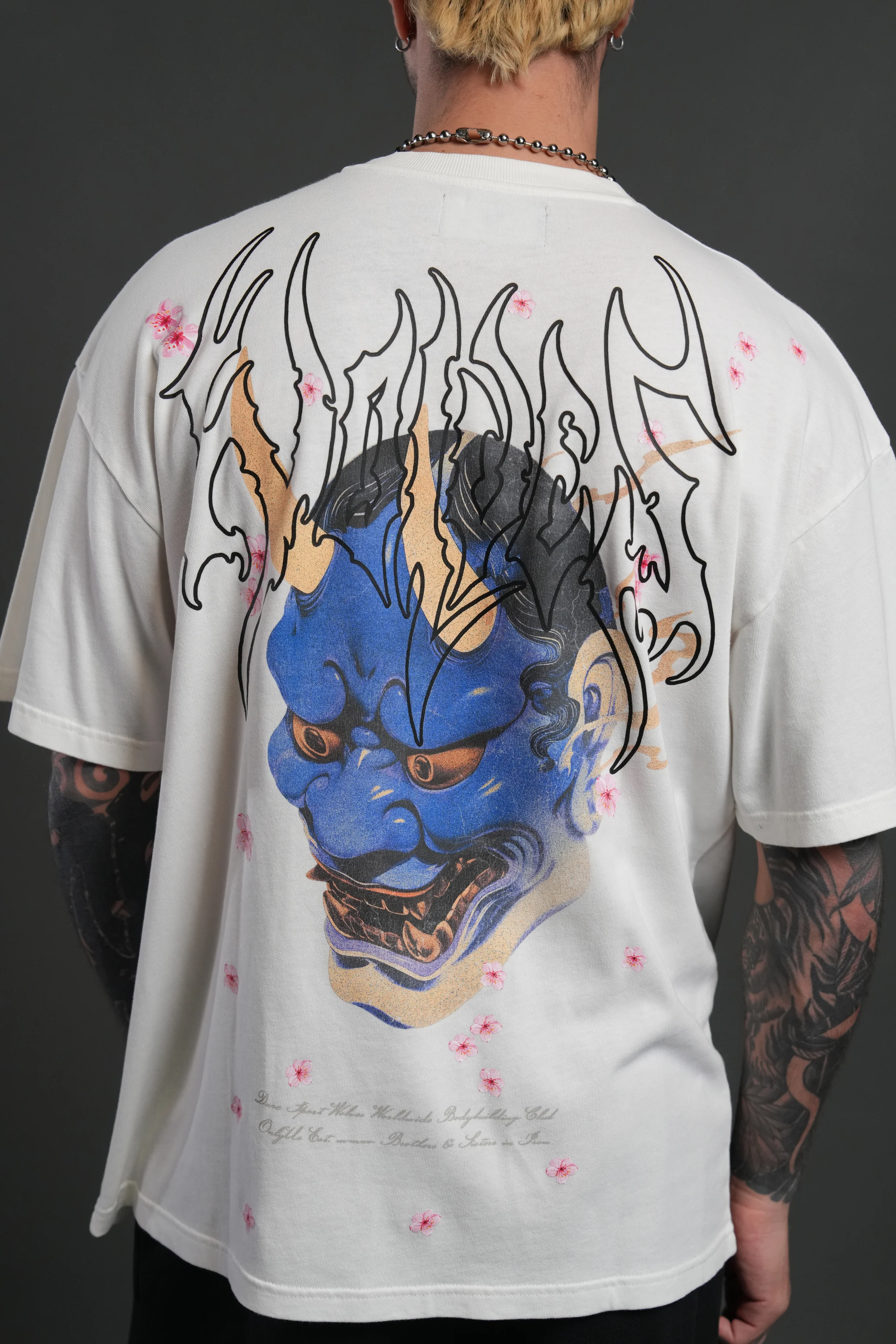 Oni Code Blossom "Premium" Oversized Tee in Cream - Image 5