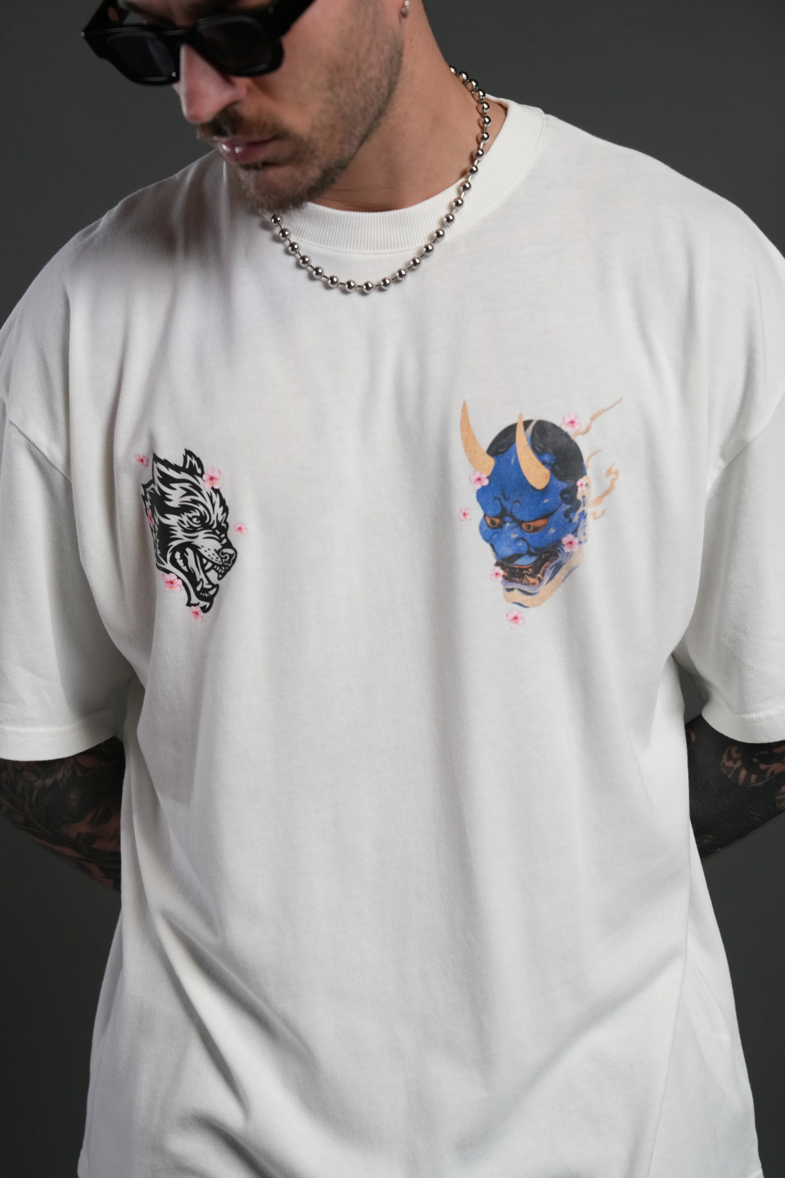 Oni Code Blossom "Premium" Oversized Tee in Cream - Image 6