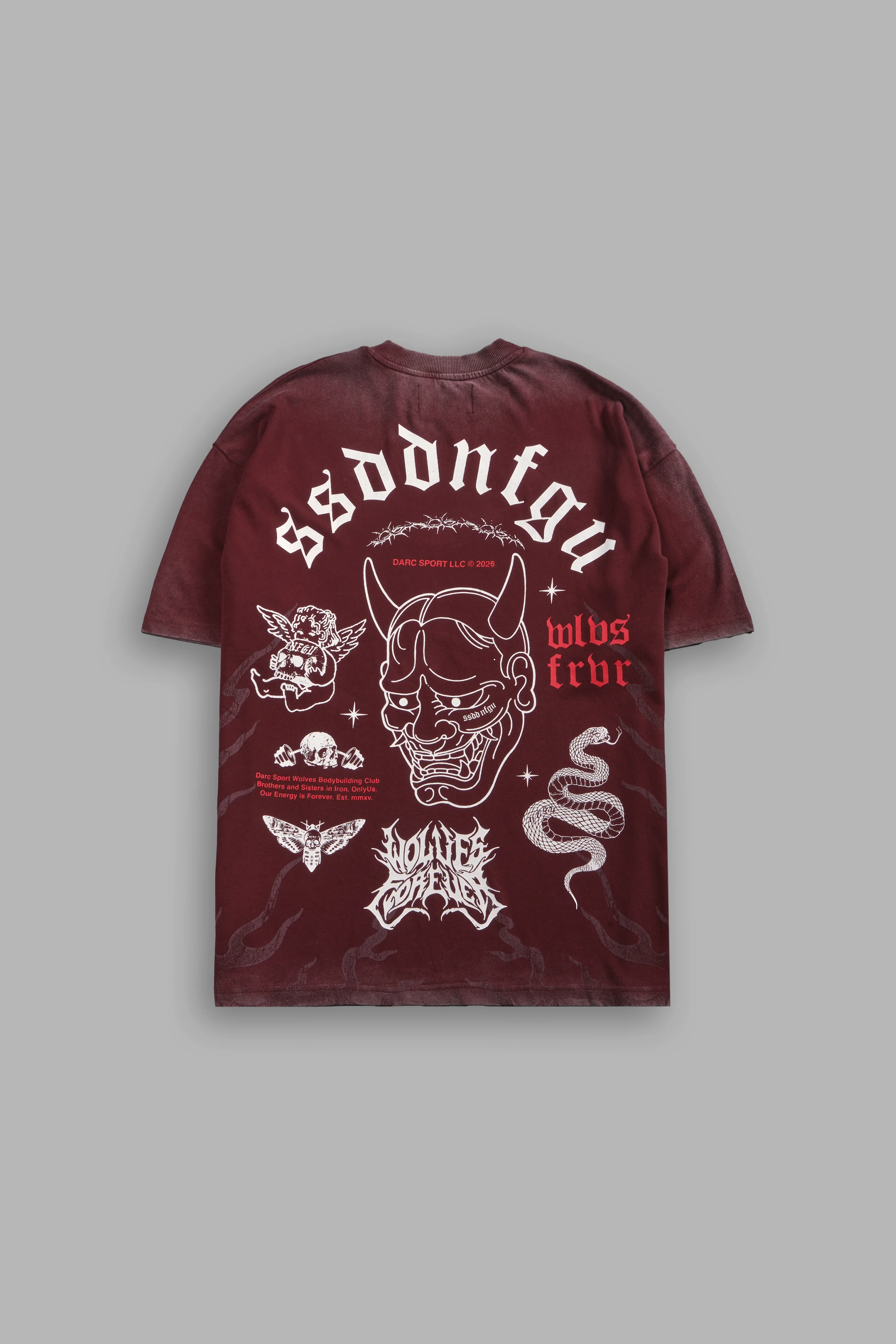 Oni Wolves "Premium" Oversized Tee in Oxblood