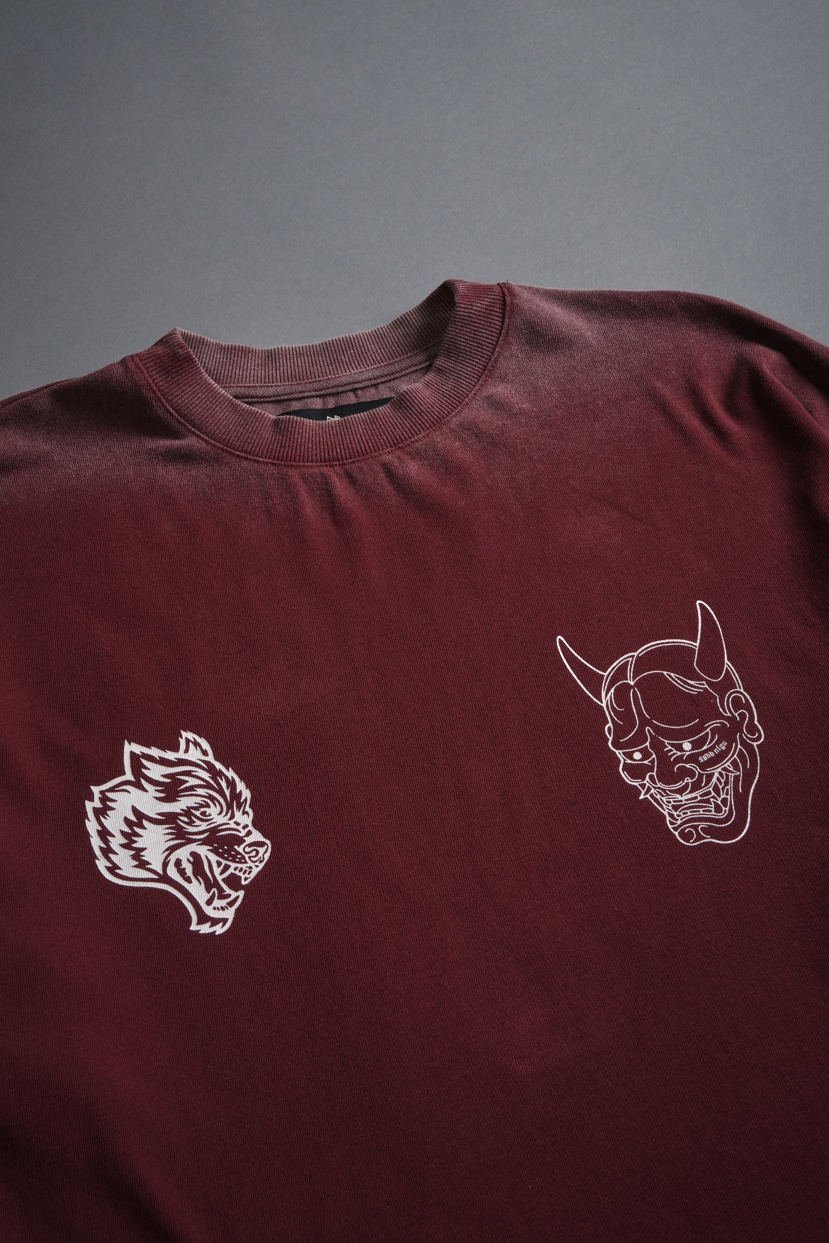Oni Wolves "Premium" Oversized Tee in Oxblood - Image 3