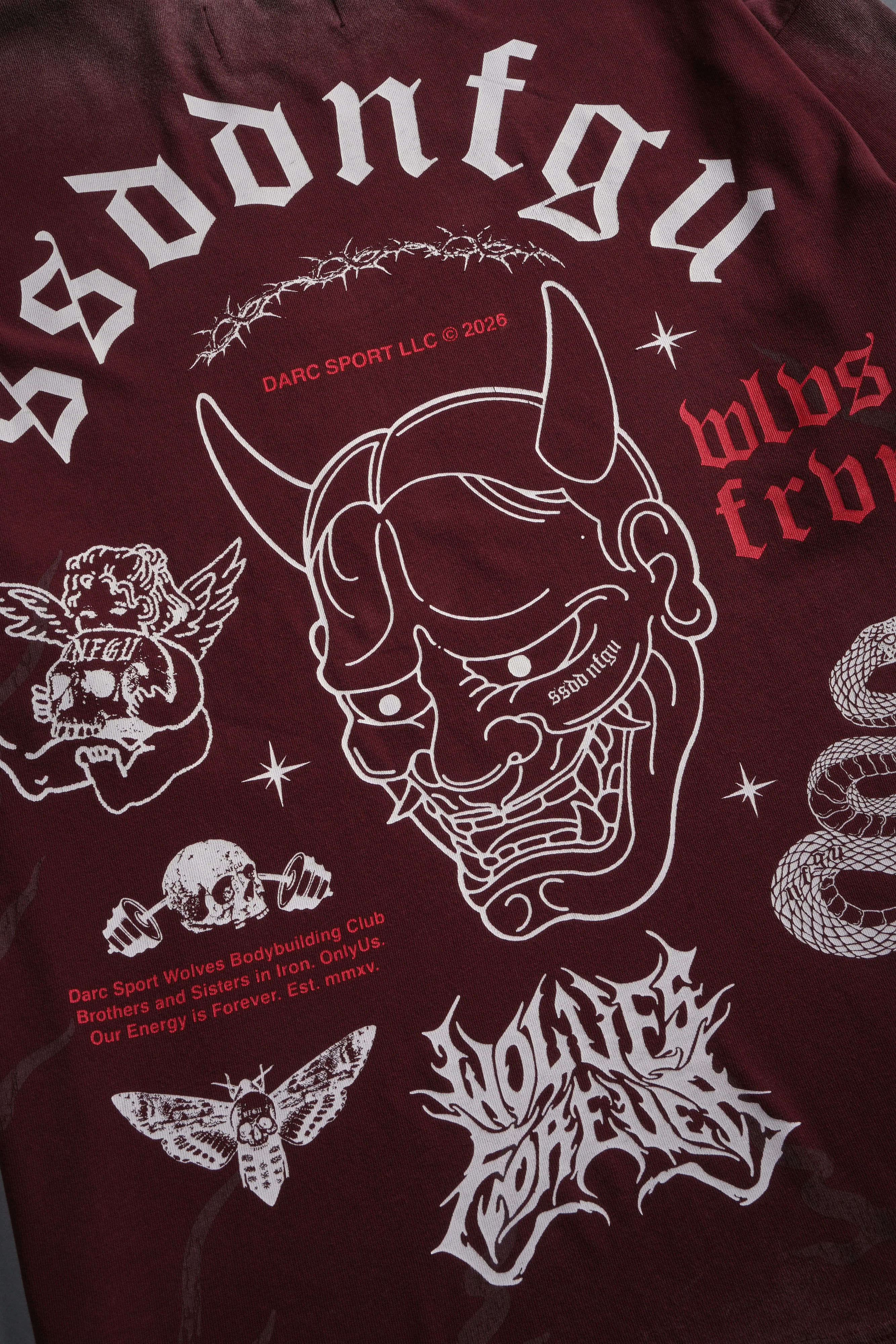 Oni Wolves "Premium" Oversized Tee in Oxblood - Image 4