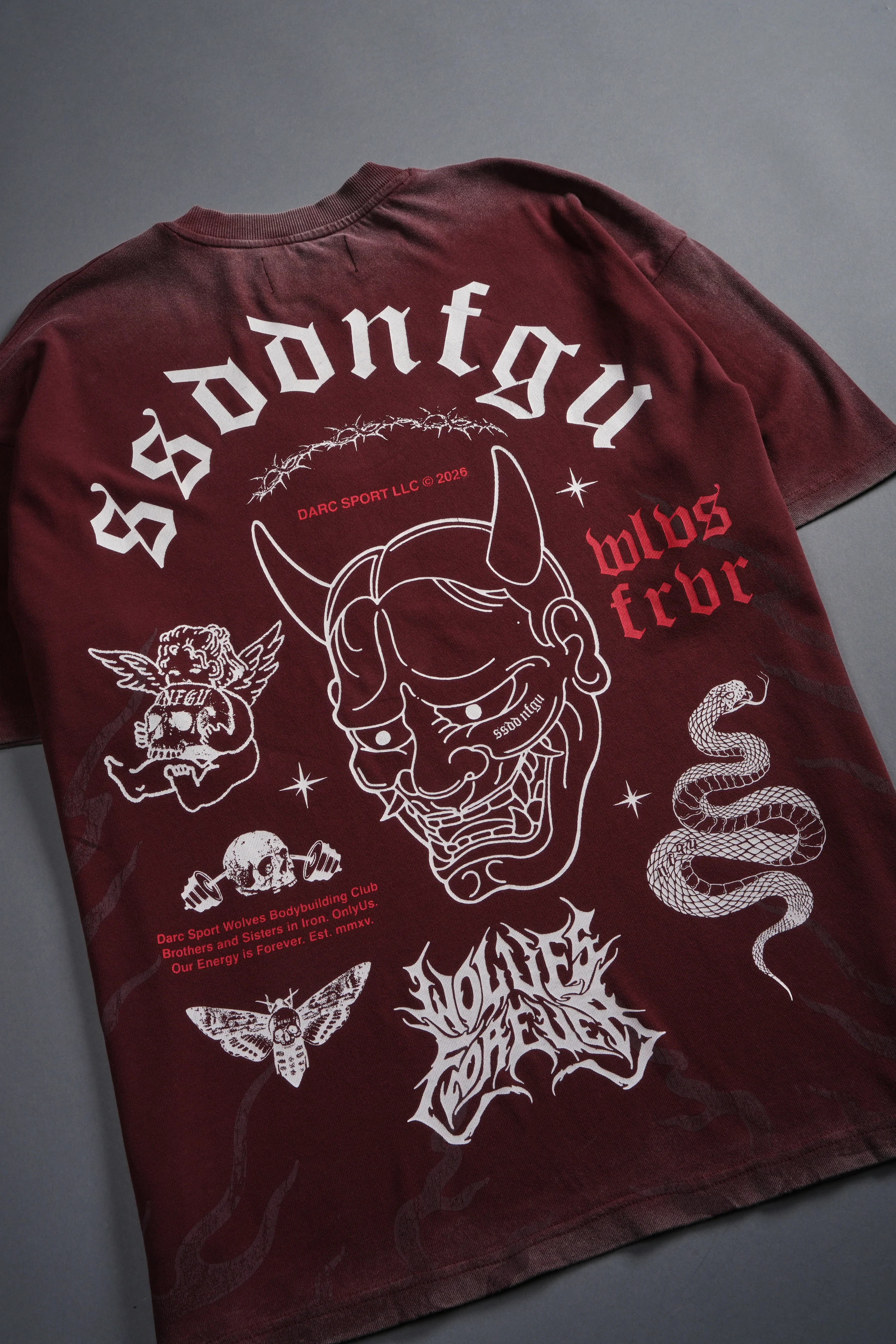 Oni Wolves "Premium" Oversized Tee in Oxblood - Image 5