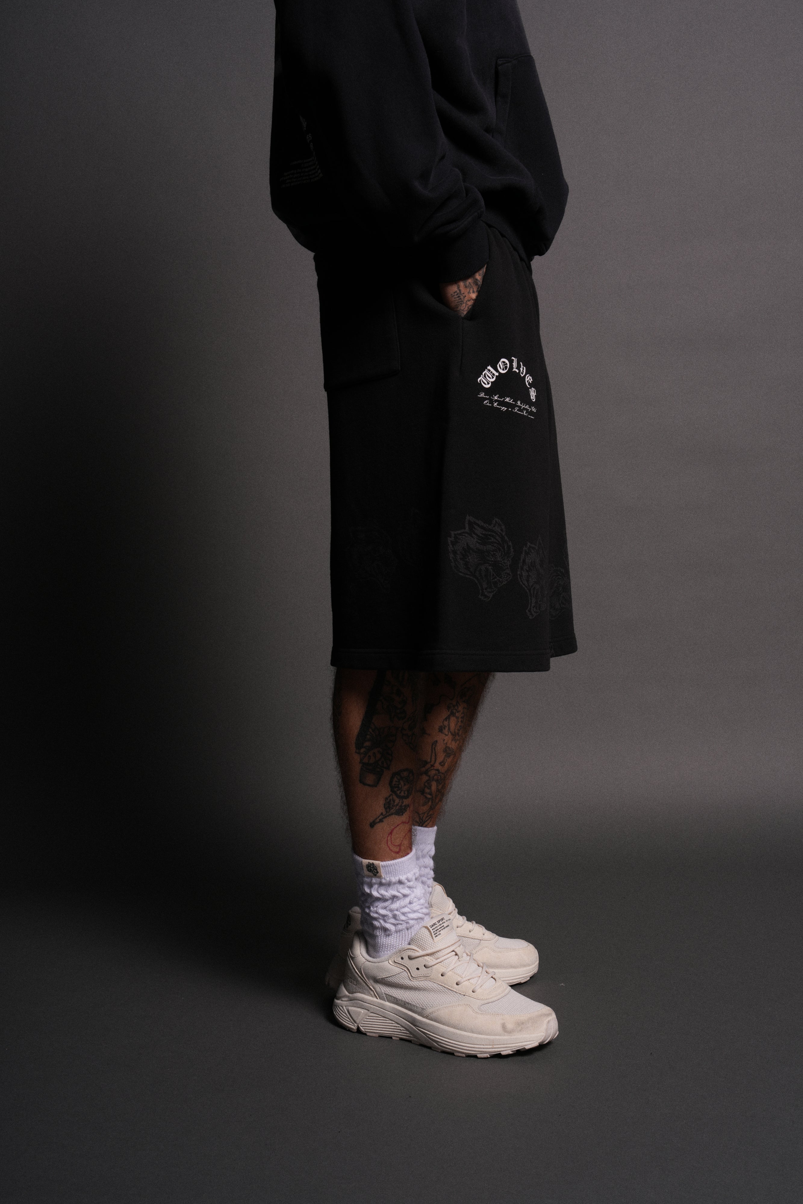 Only Wolves Oversized Osiris Sweat Shorts in Black - Image 5
