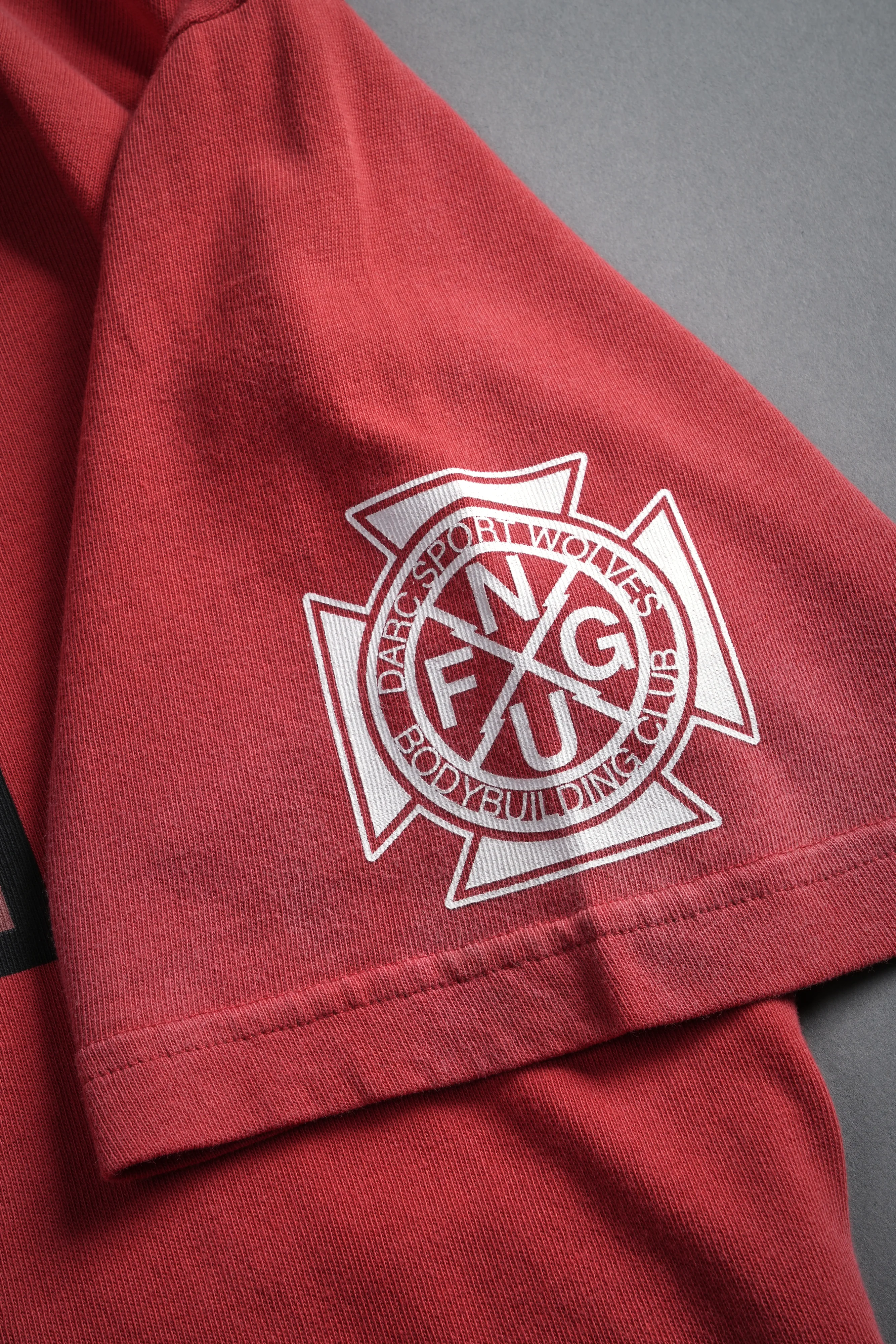 Our Clubs Premium Unisex Raw Hem "Box Cut" Tee in Roman Red Drift Wash - Image 10