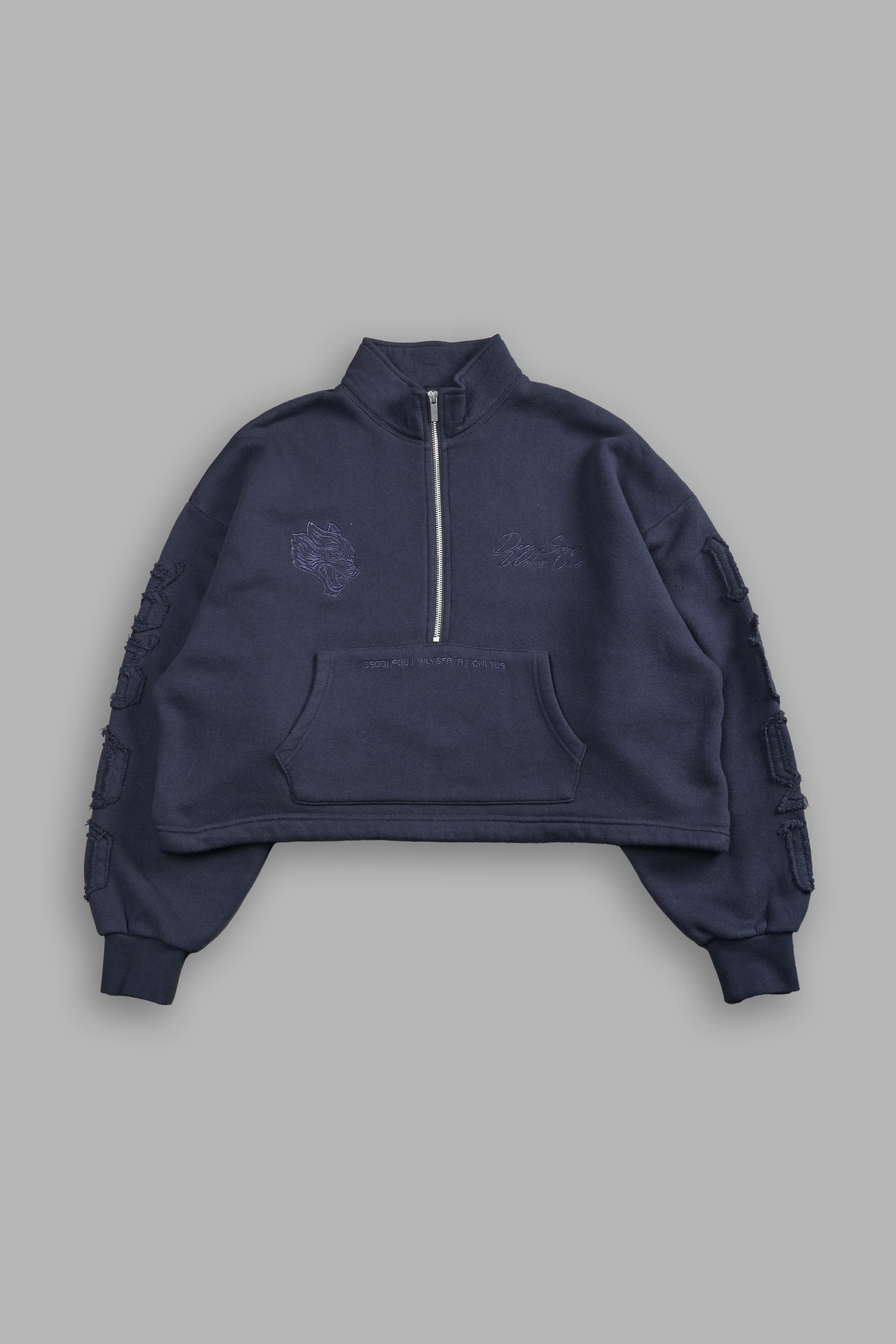 Our Mantra Appliqué Oversized "Everson" Mockneck in Midnight Blue - Image 2