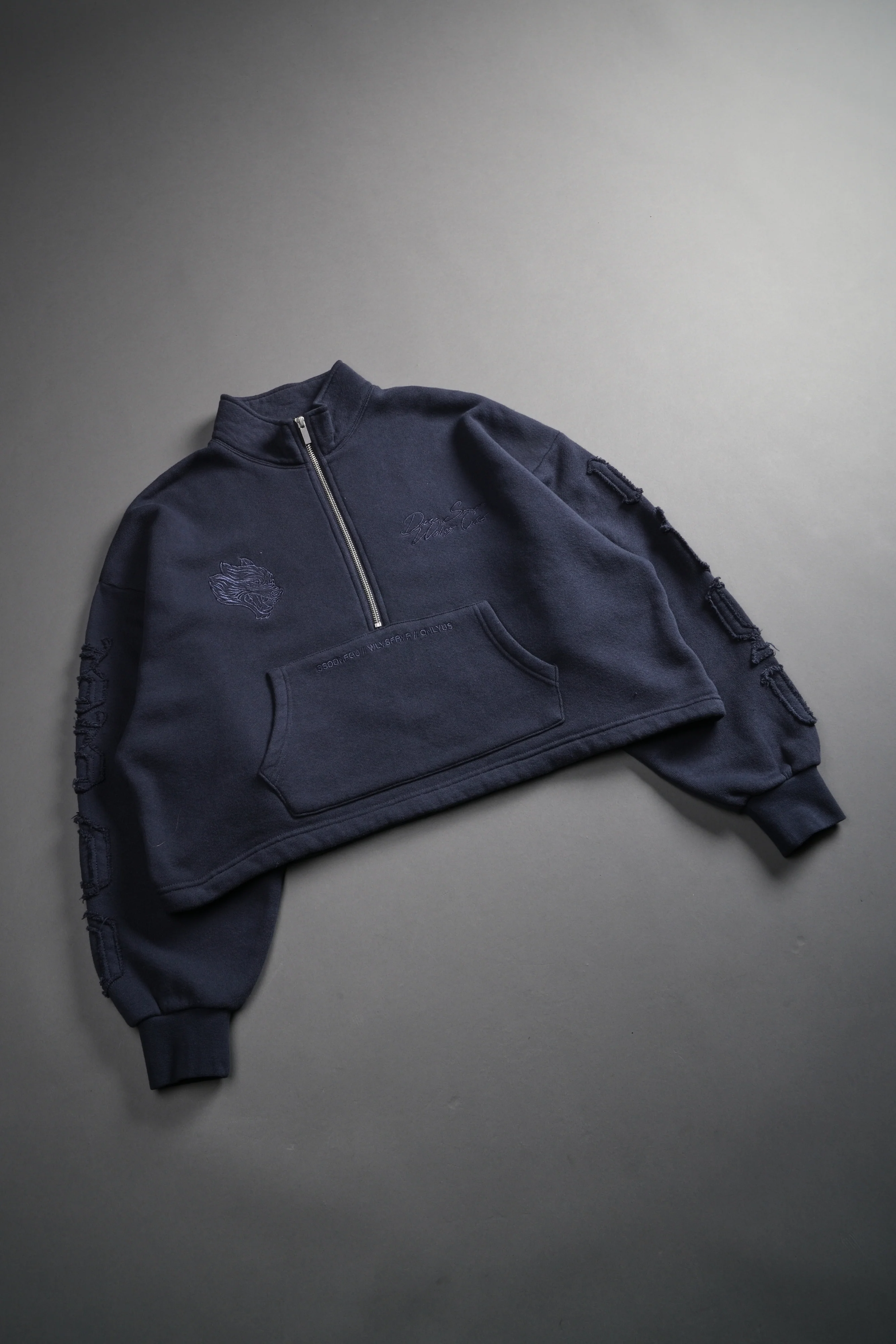 Our Mantra Appliqué Oversized "Everson" Mockneck in Midnight Blue - Image 5