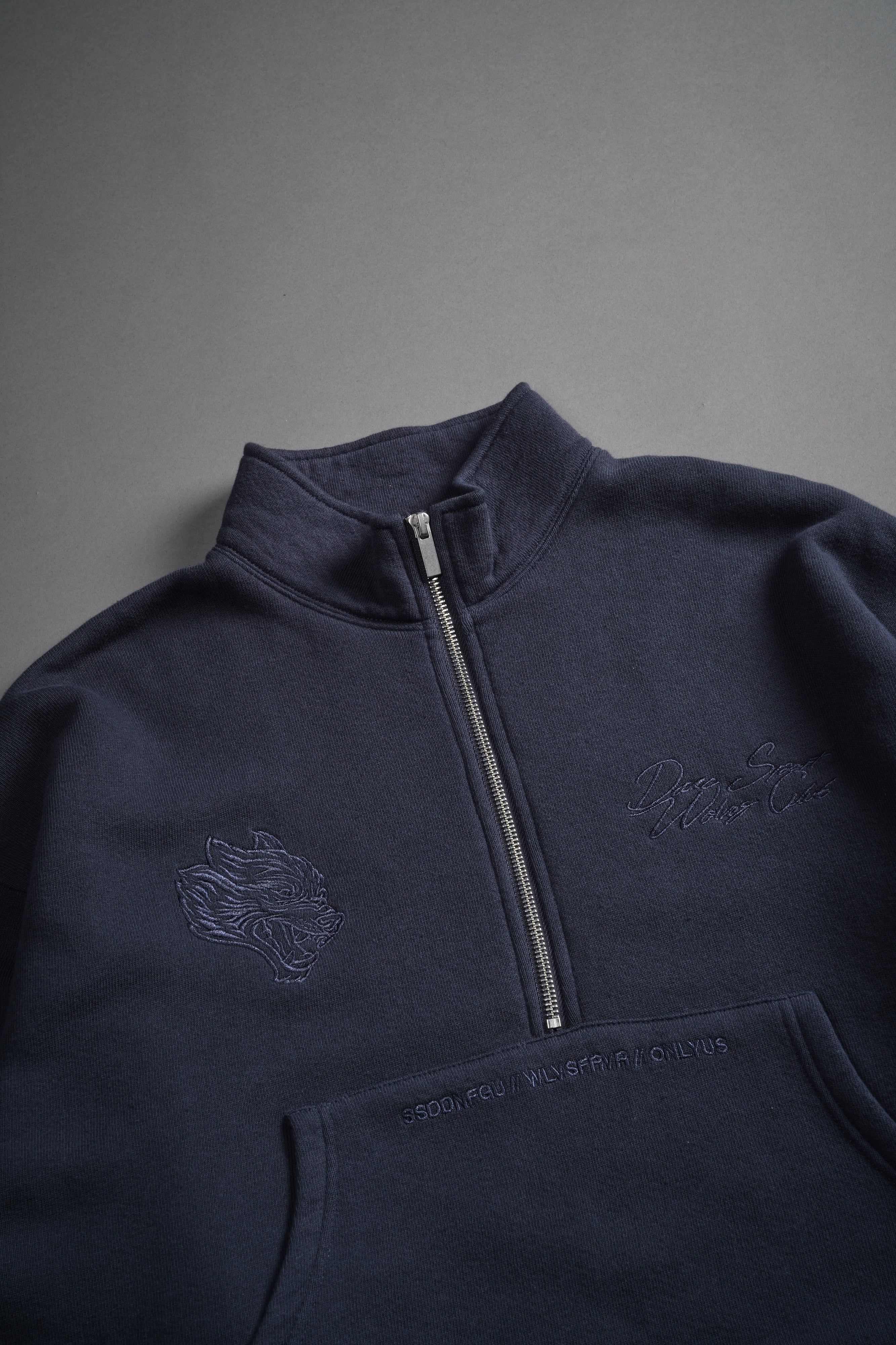 Our Mantra Appliqué Oversized "Everson" Mockneck in Midnight Blue - Image 6