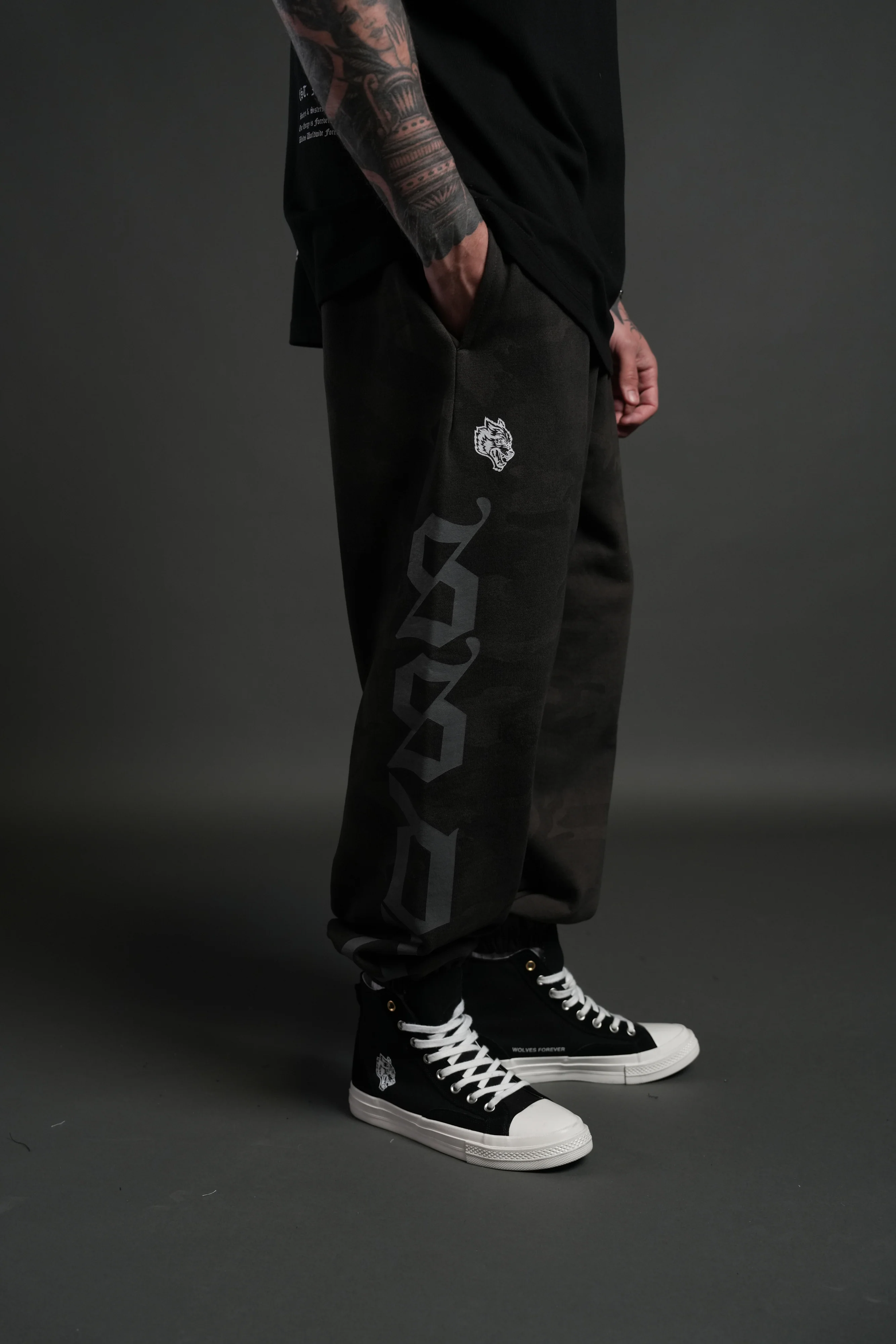 Our Mantra Lounger Sweat Pants in Black Vintage Woodland Camo - Image 5