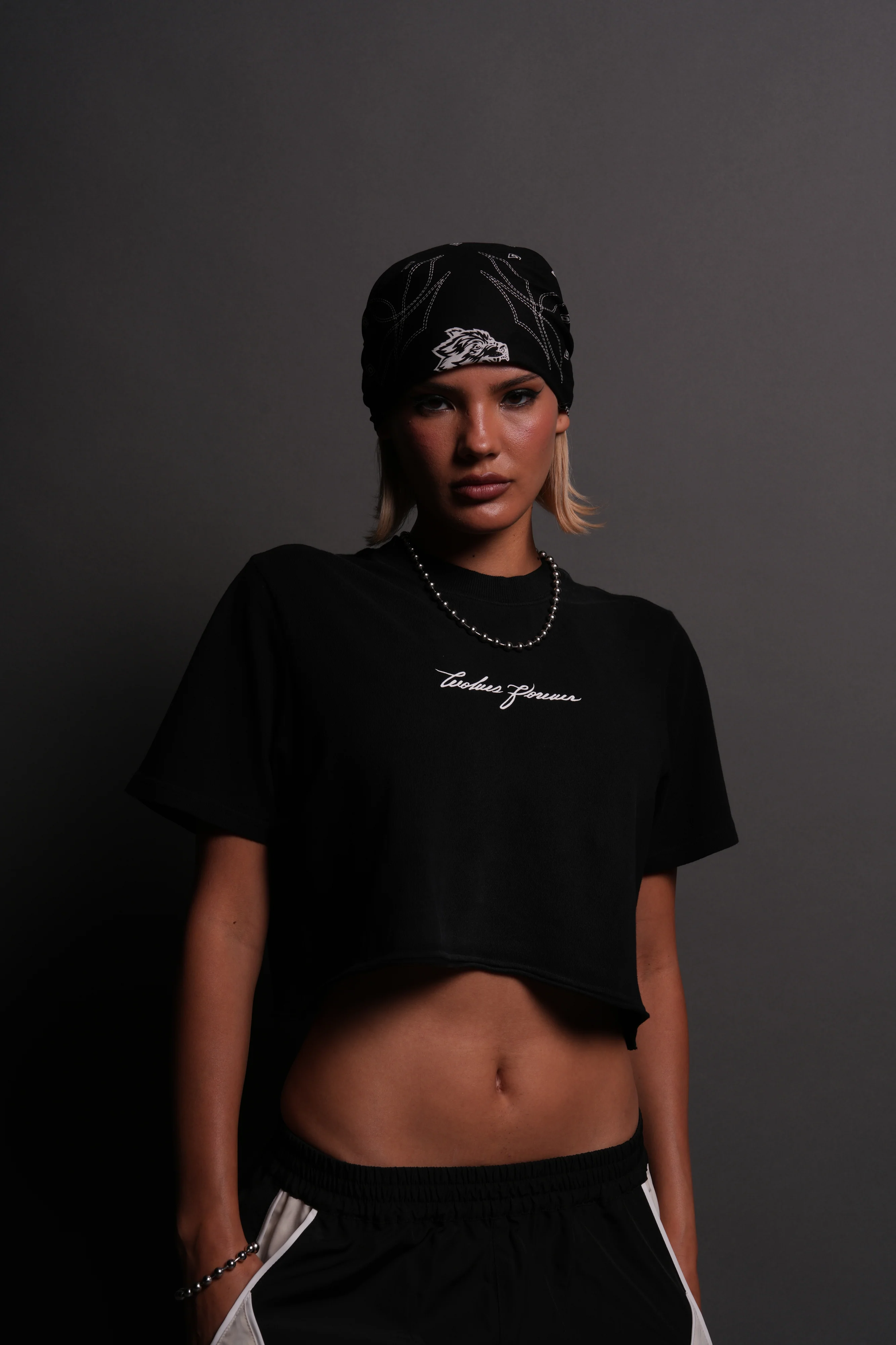Our Script "Premium" (Cropped) Tee in Black Spine Sun Fade