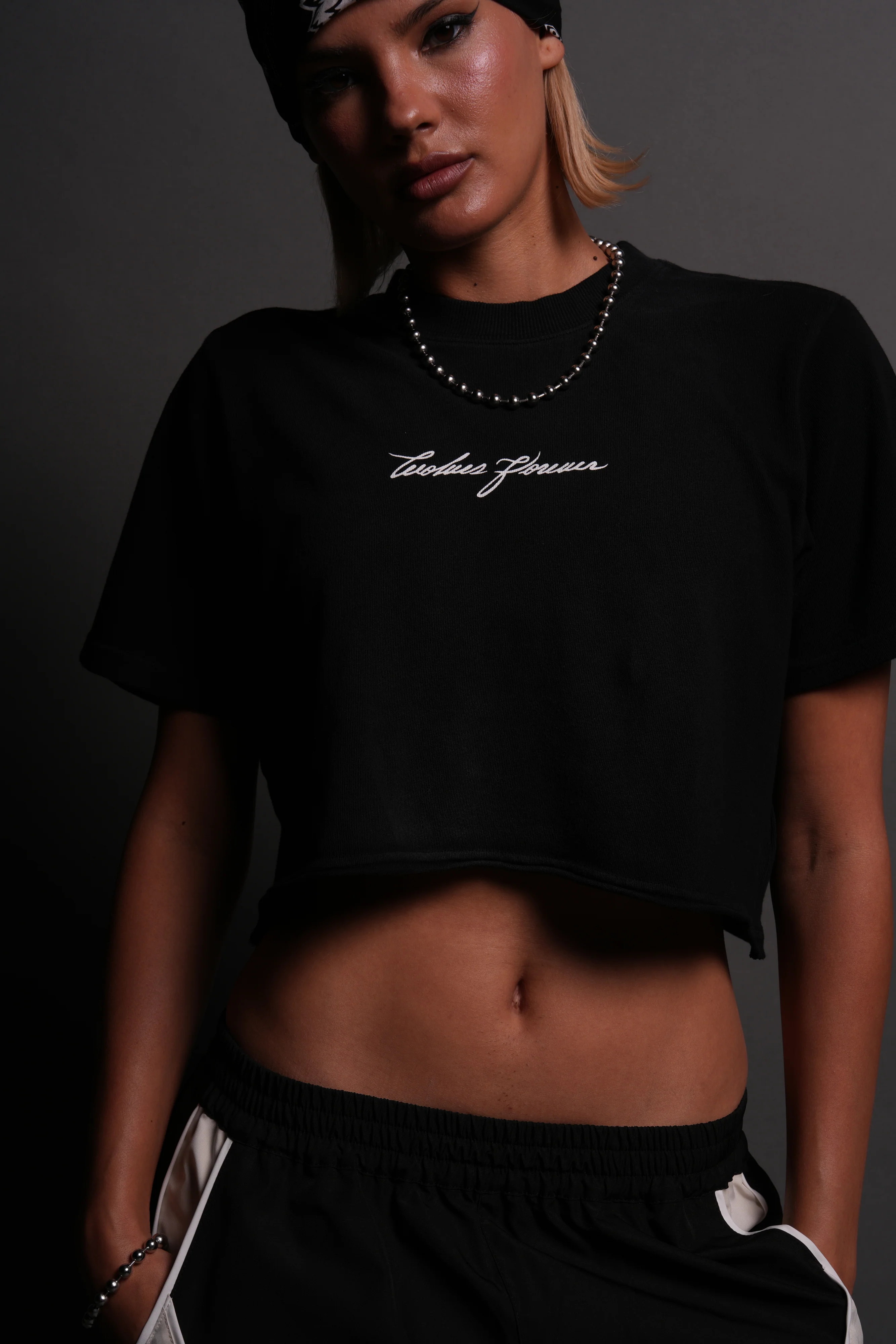 Our Script "Premium" (Cropped) Tee in Black Spine Sun Fade - Image 5