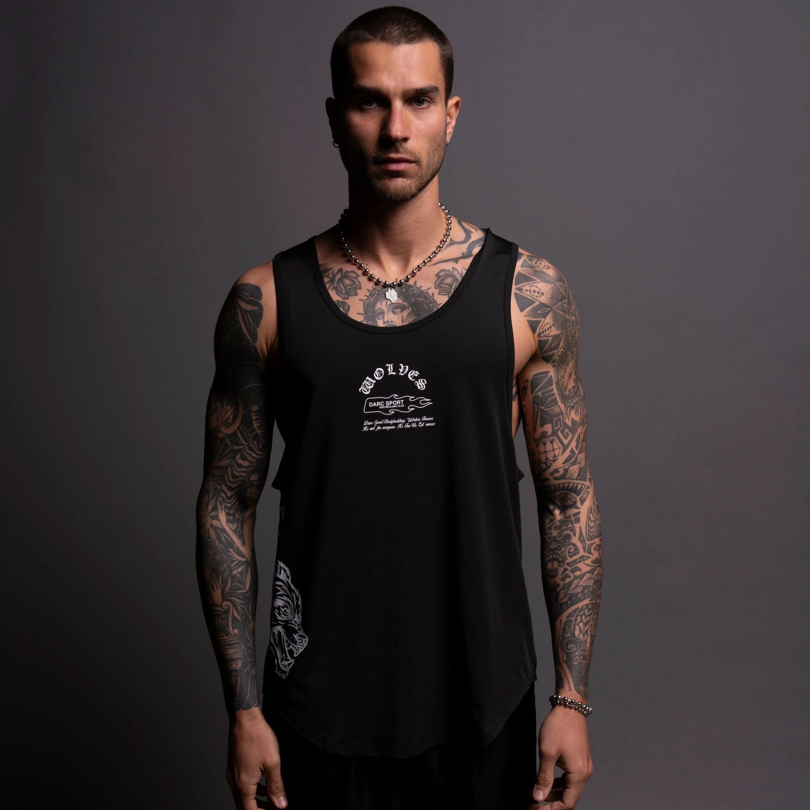 Our Stamp "Dry Wolf" (Drop) Tank in Black - Image 3