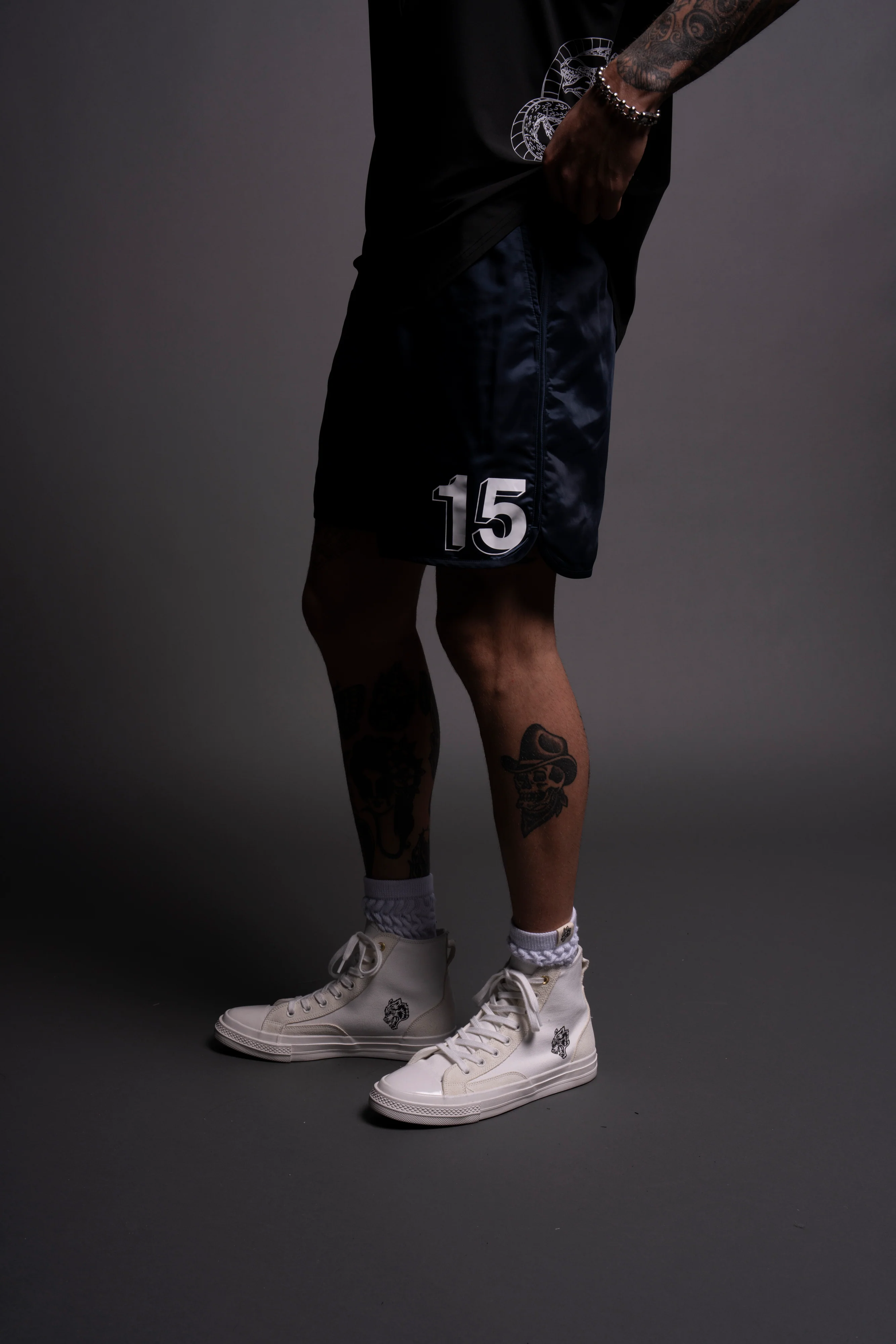 Our Stamp Gerard Shorts in Navy - Image 4