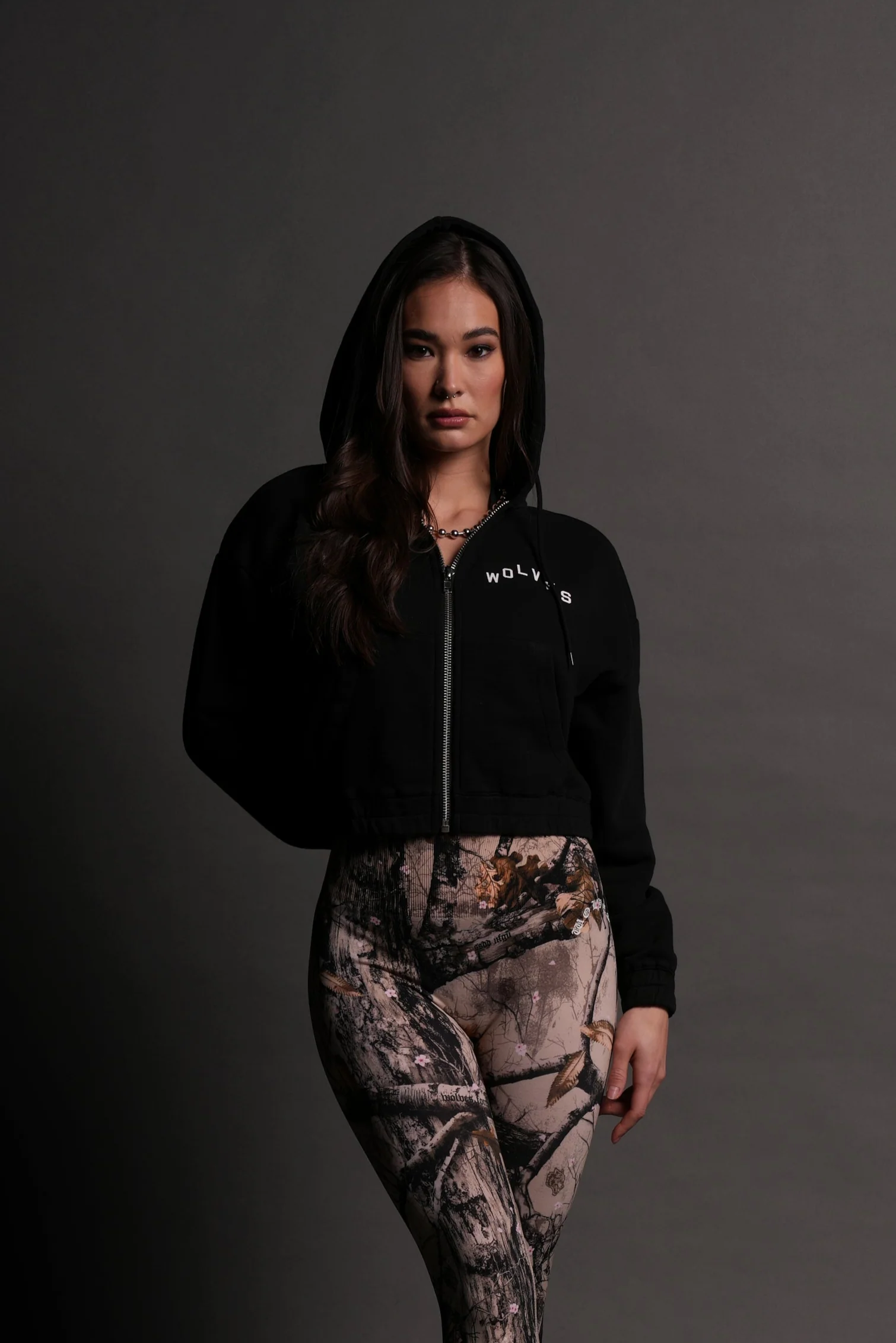 Pyramid V2 "Chambers" (Cropped) Zip Hoodie in Black - Image 3