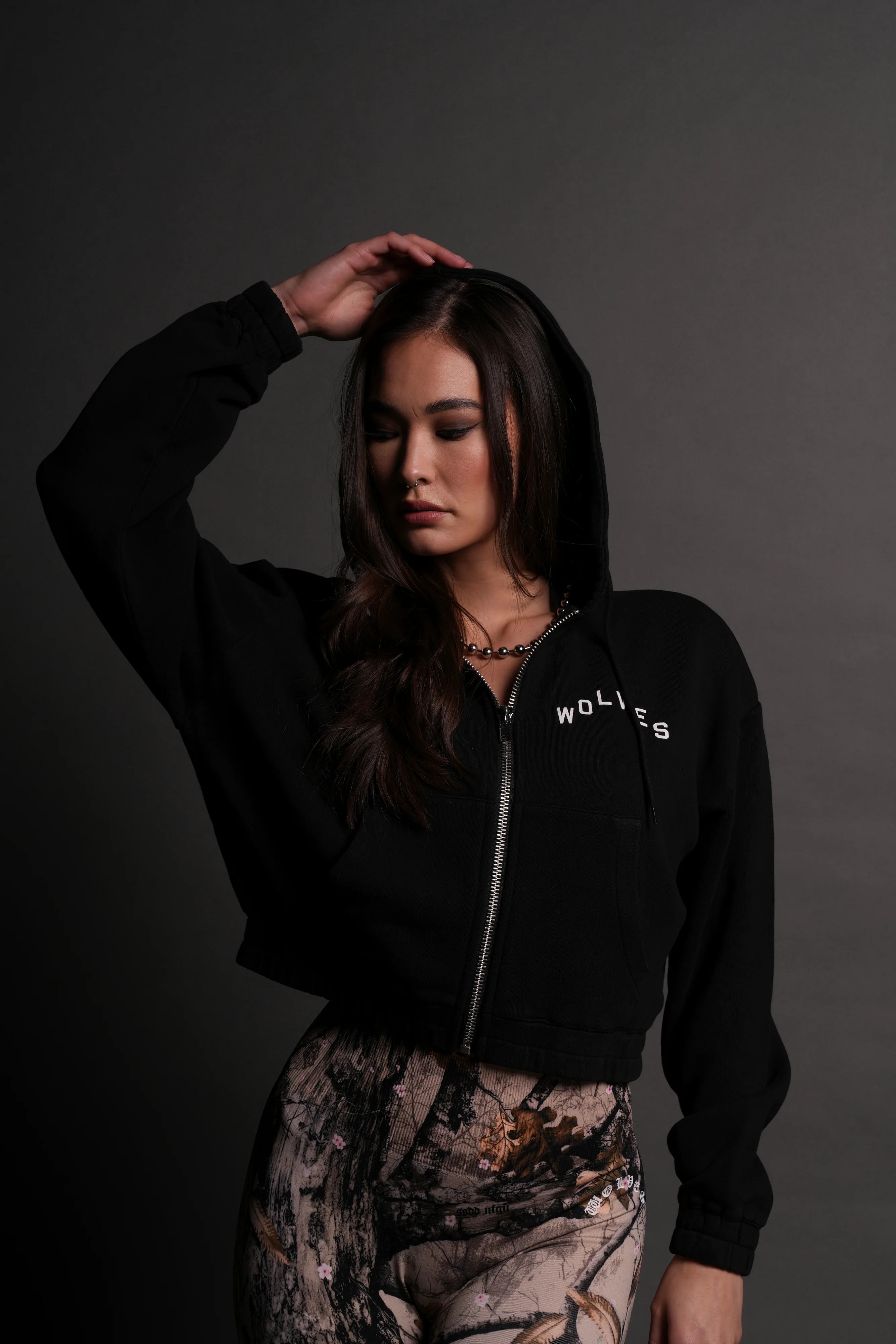 Pyramid V2 "Chambers" (Cropped) Zip Hoodie in Black - Image 9
