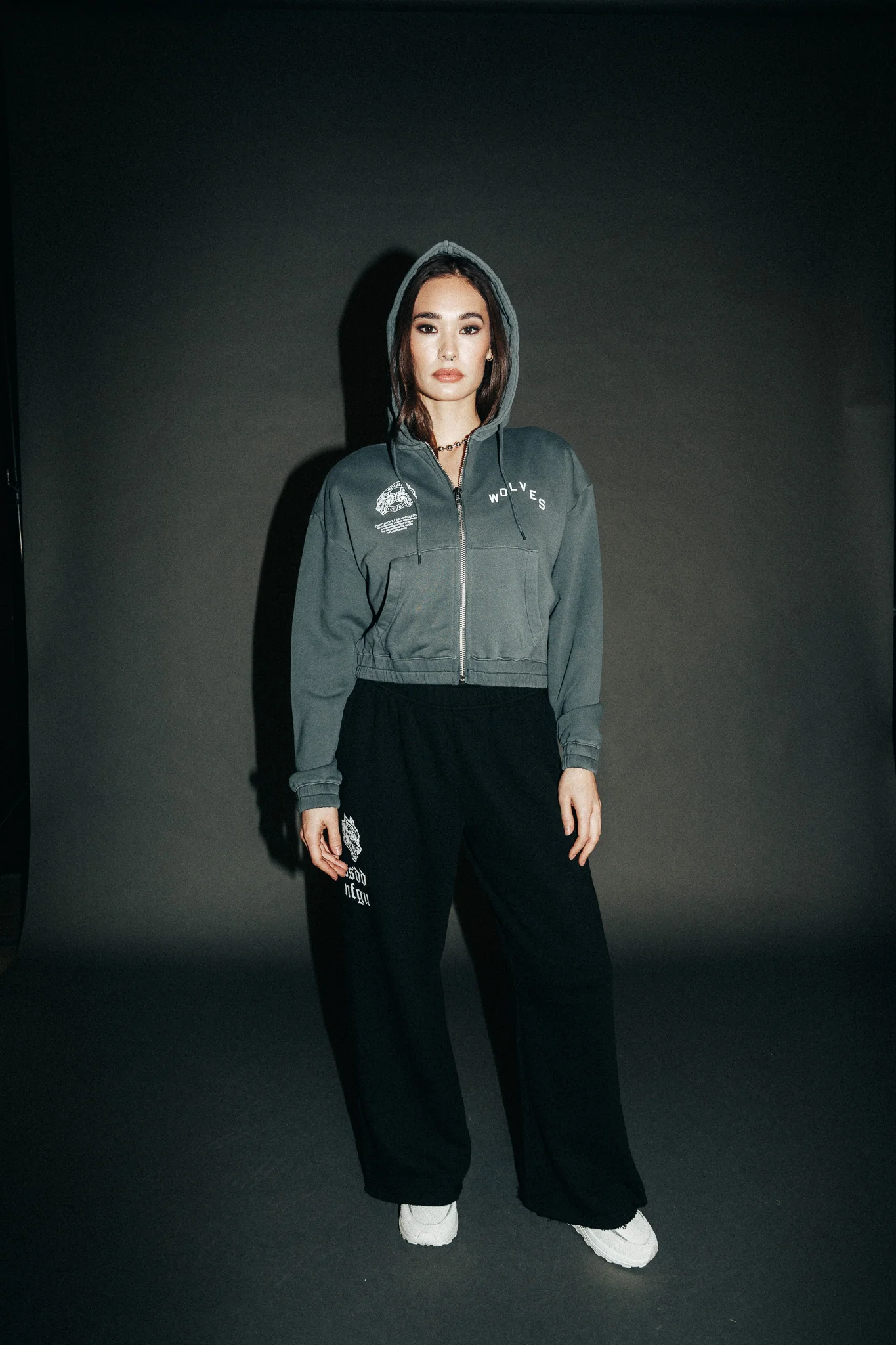 Pyramid V2 "Chambers" (Cropped) Zip Hoodie in Darc Blue - Image 3