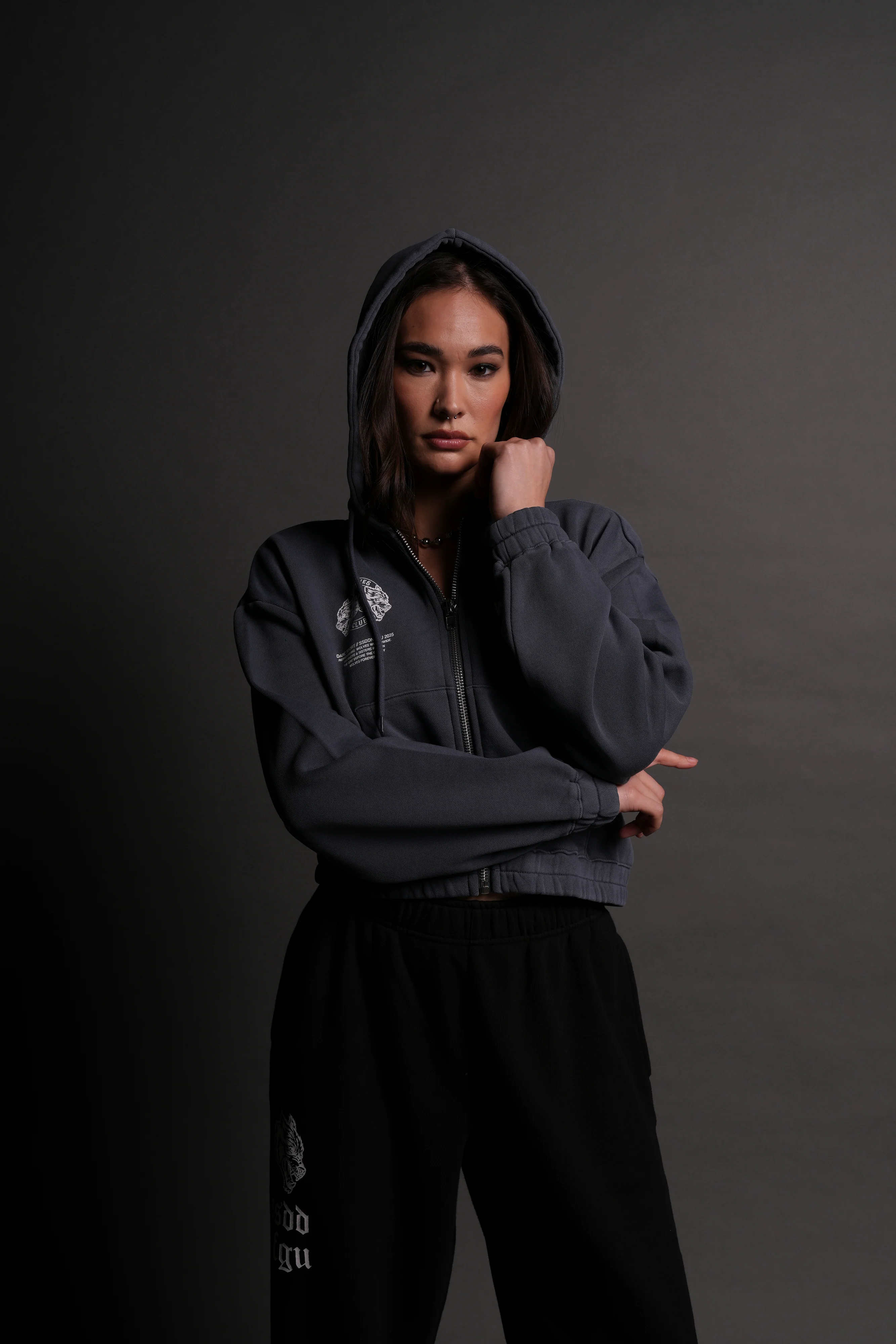 Pyramid V2 "Chambers" (Cropped) Zip Hoodie in Darc Blue - Image 5