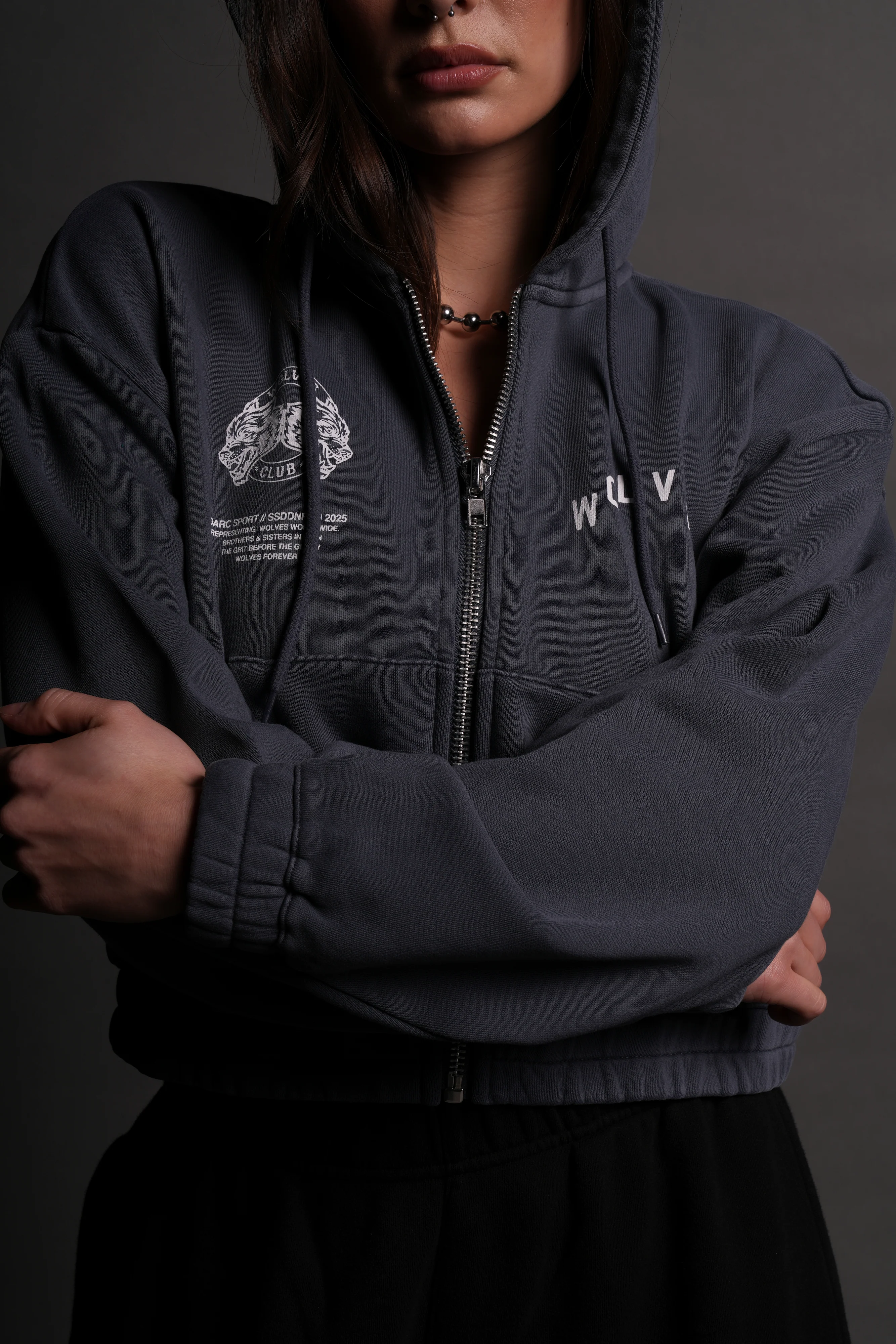 Pyramid V2 "Chambers" (Cropped) Zip Hoodie in Darc Blue - Image 7