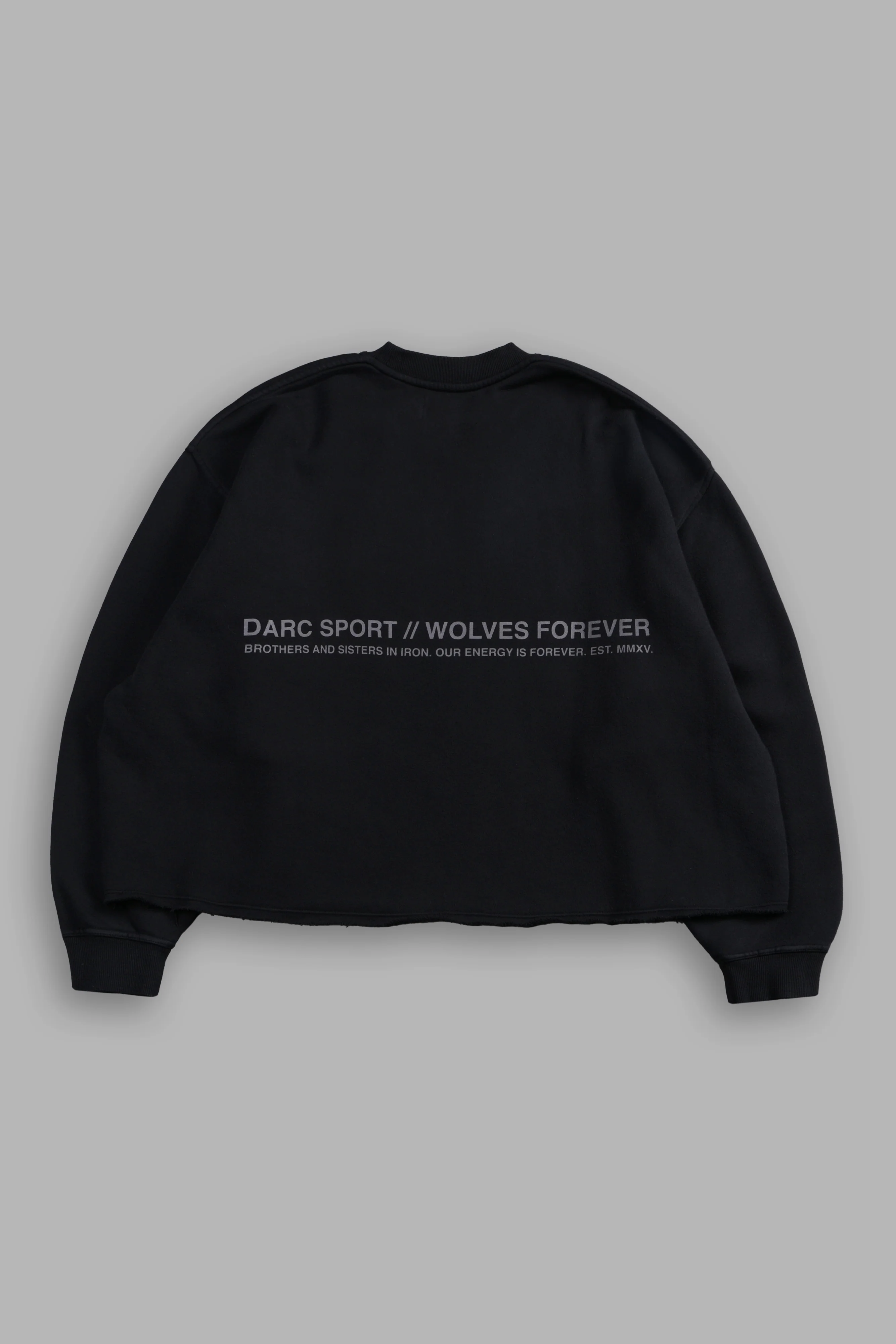 Pyramid Wolves Raw Hem "Box Cut" Crewneck in Black - Image 3