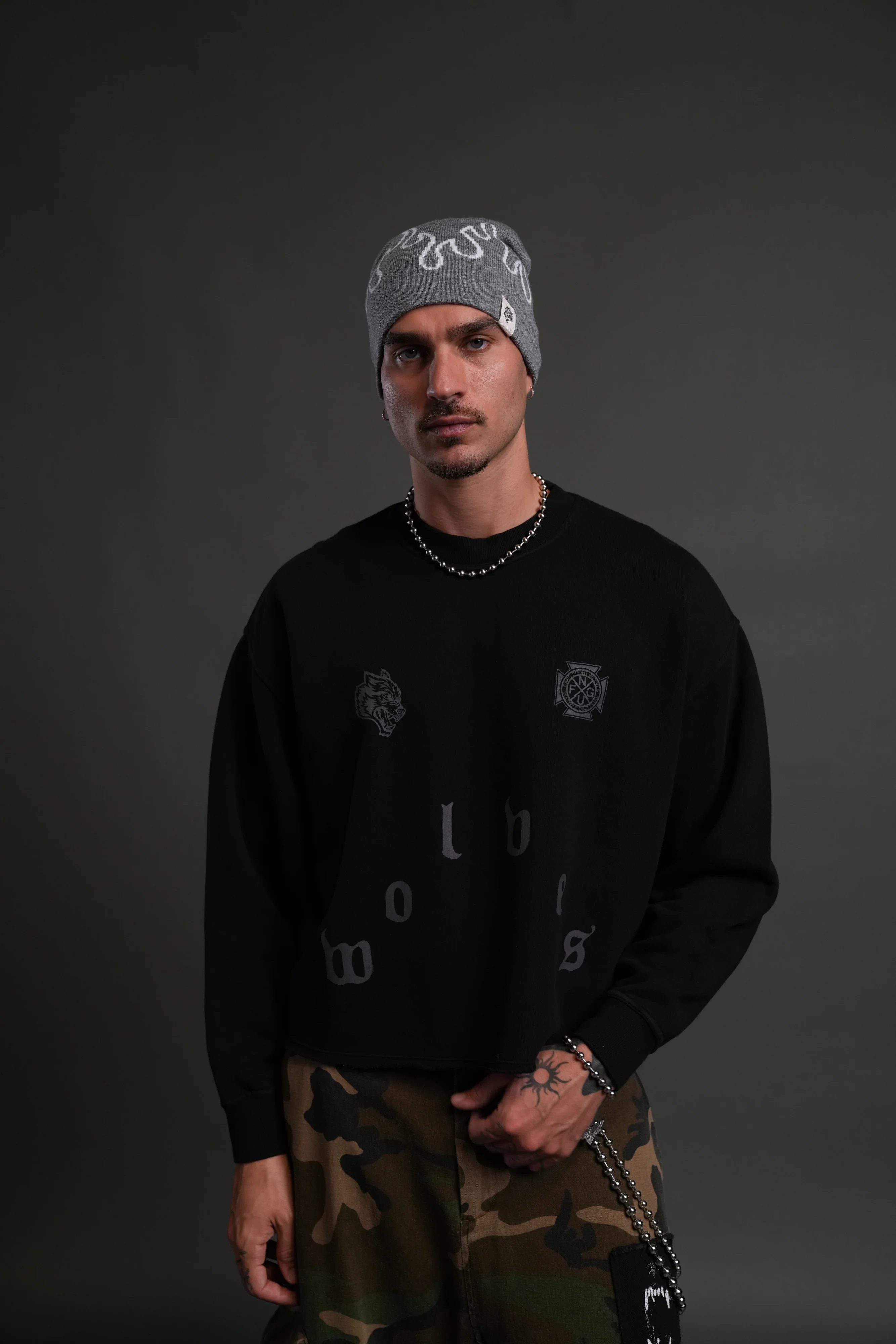 Pyramid Wolves Raw Hem "Box Cut" Crewneck in Black - Image 4