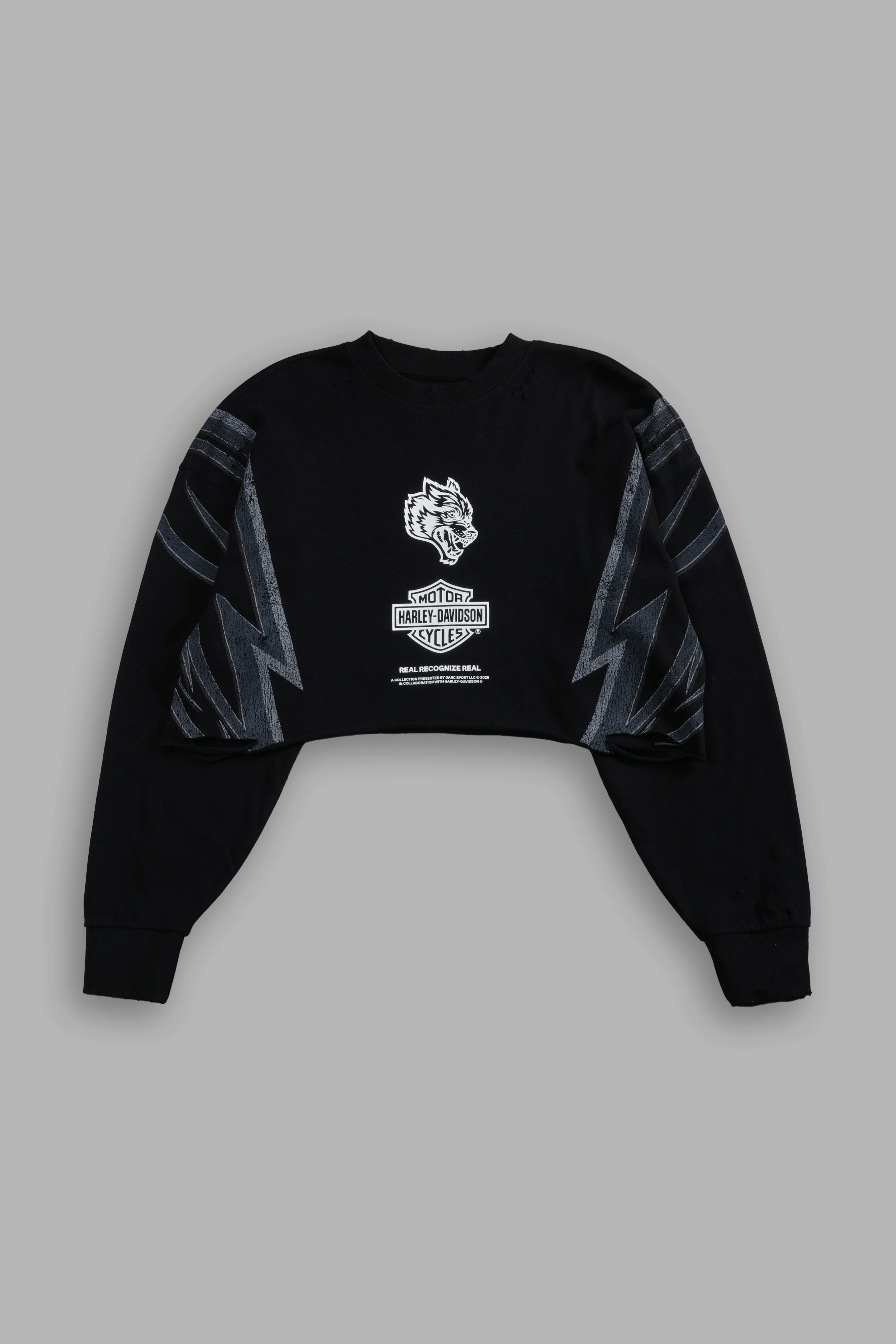 Real Recognize Real Distressed Oversized Cropped L/S Tee in Black - Image 3