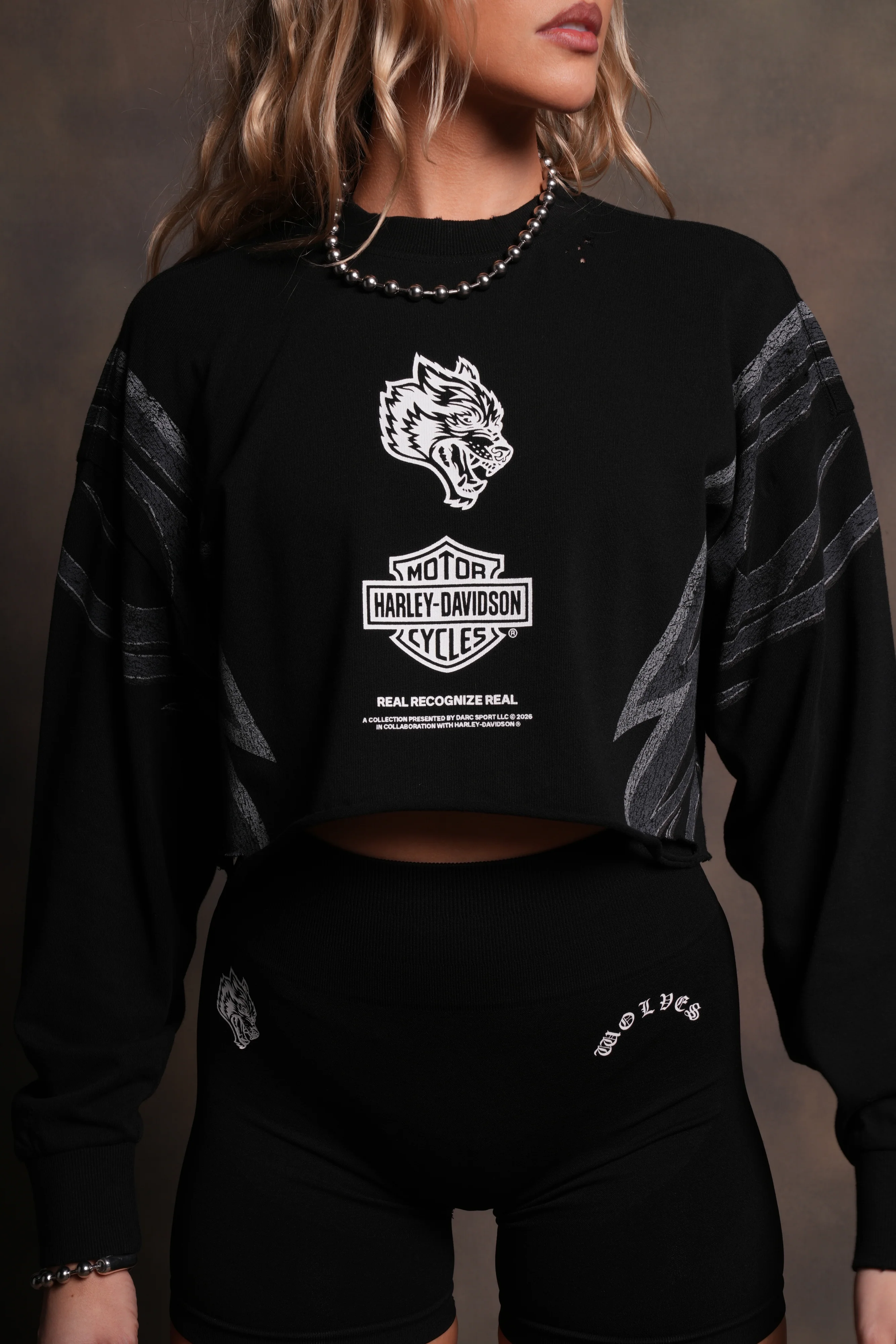 Real Recognize Real Distressed Oversized Cropped L/S Tee in Black - Image 7